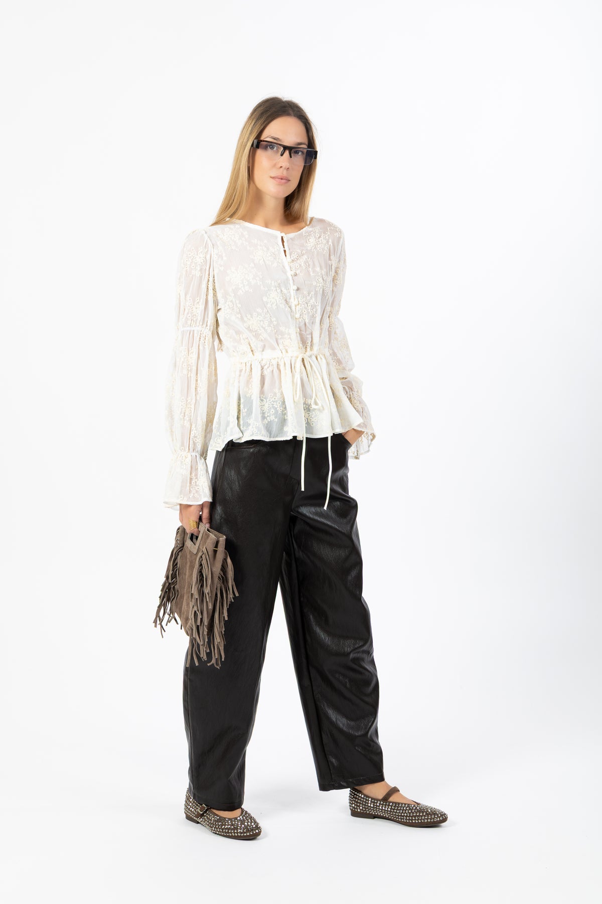 Pantalone balloon marrone simil pelle