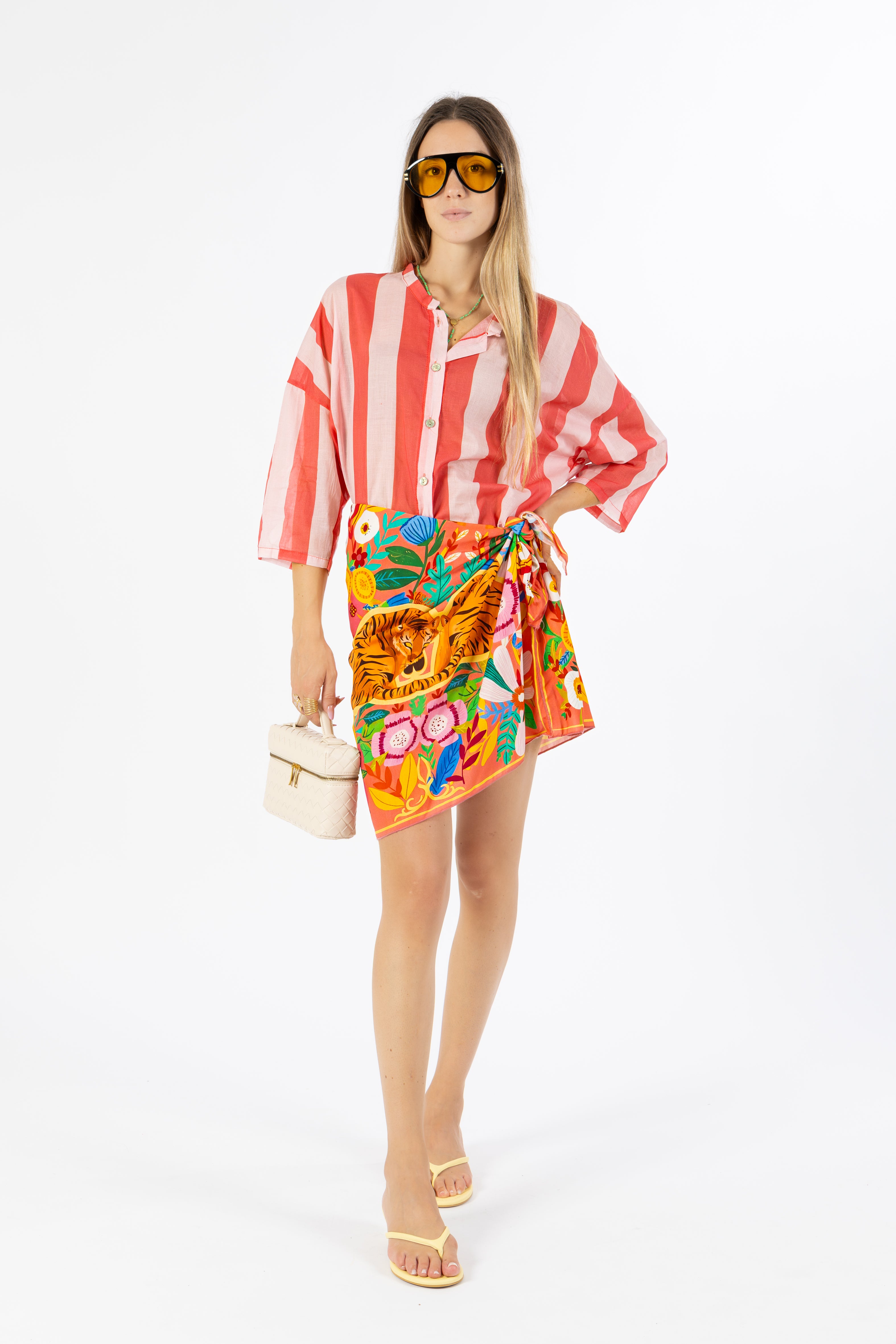 Gonna corta pareo Tiger & Flowers