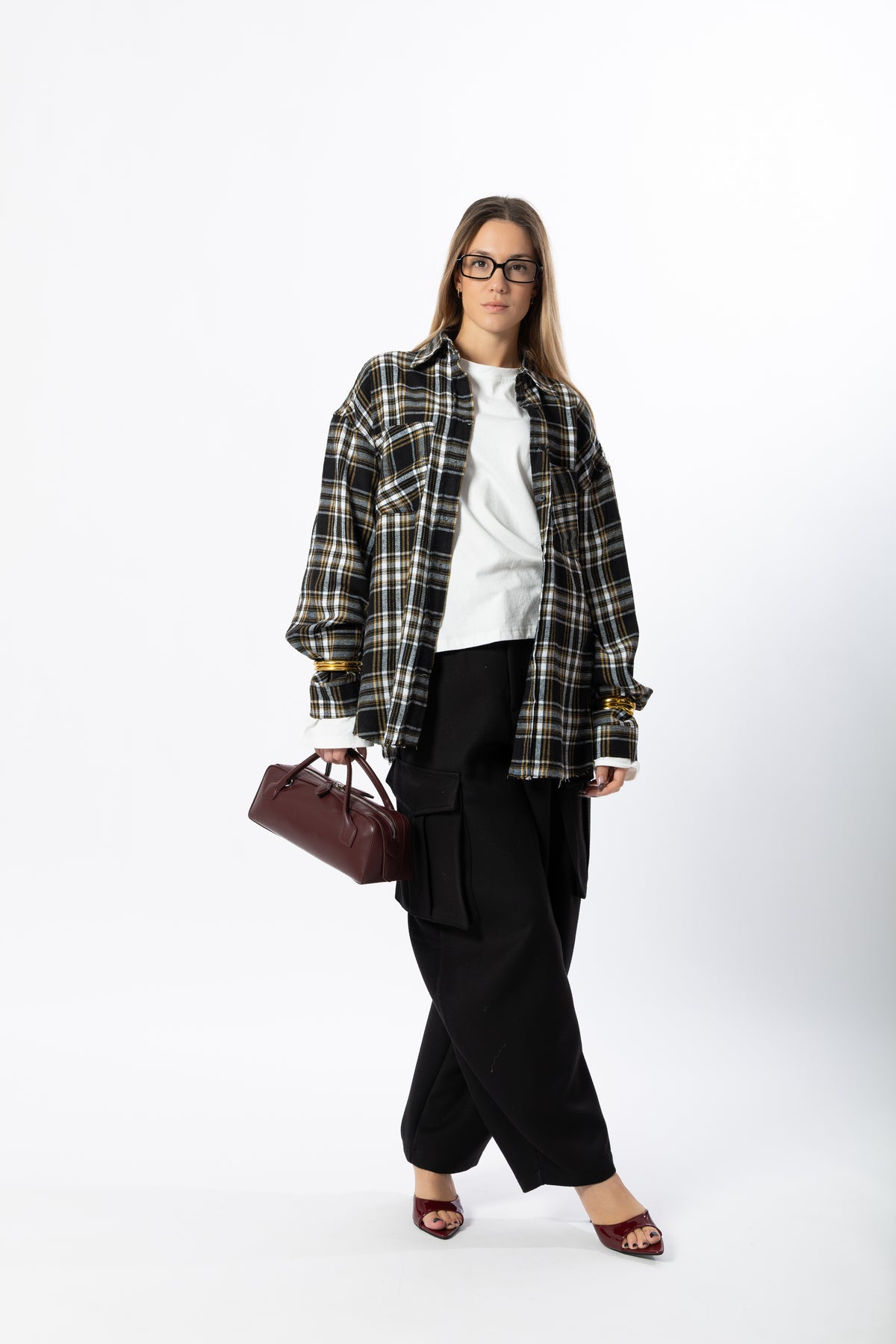 Camicia tartan nero e senape