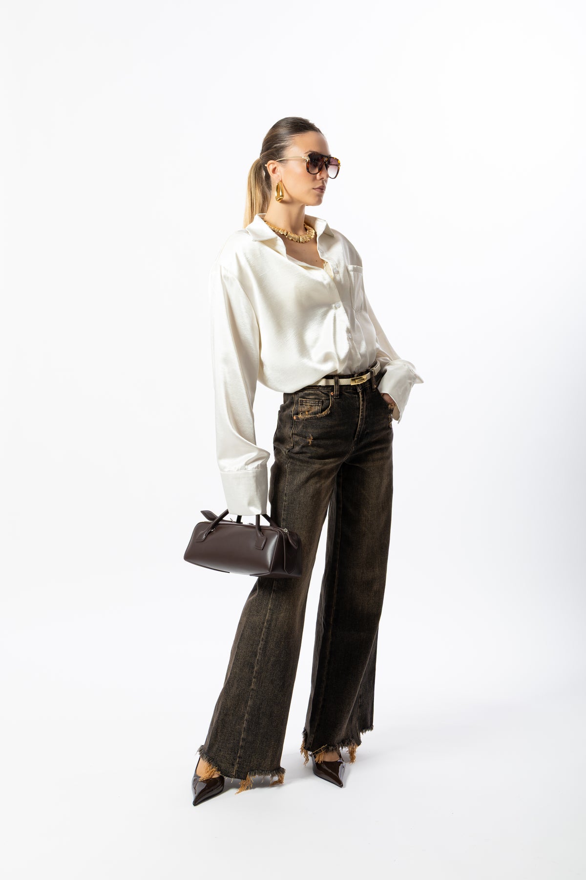 Camicia over raso champagne