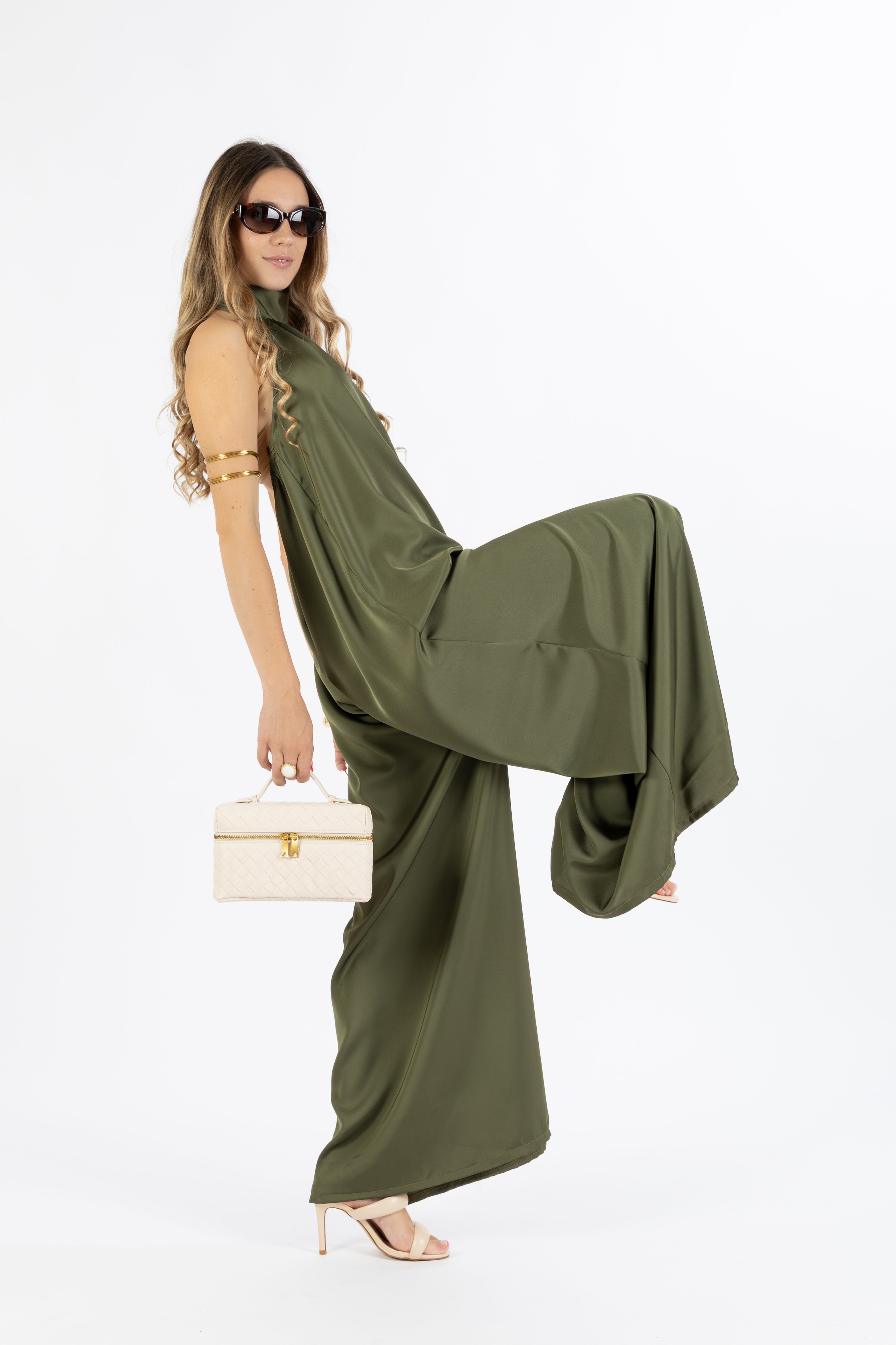 Jumpsuit raso verde militare
