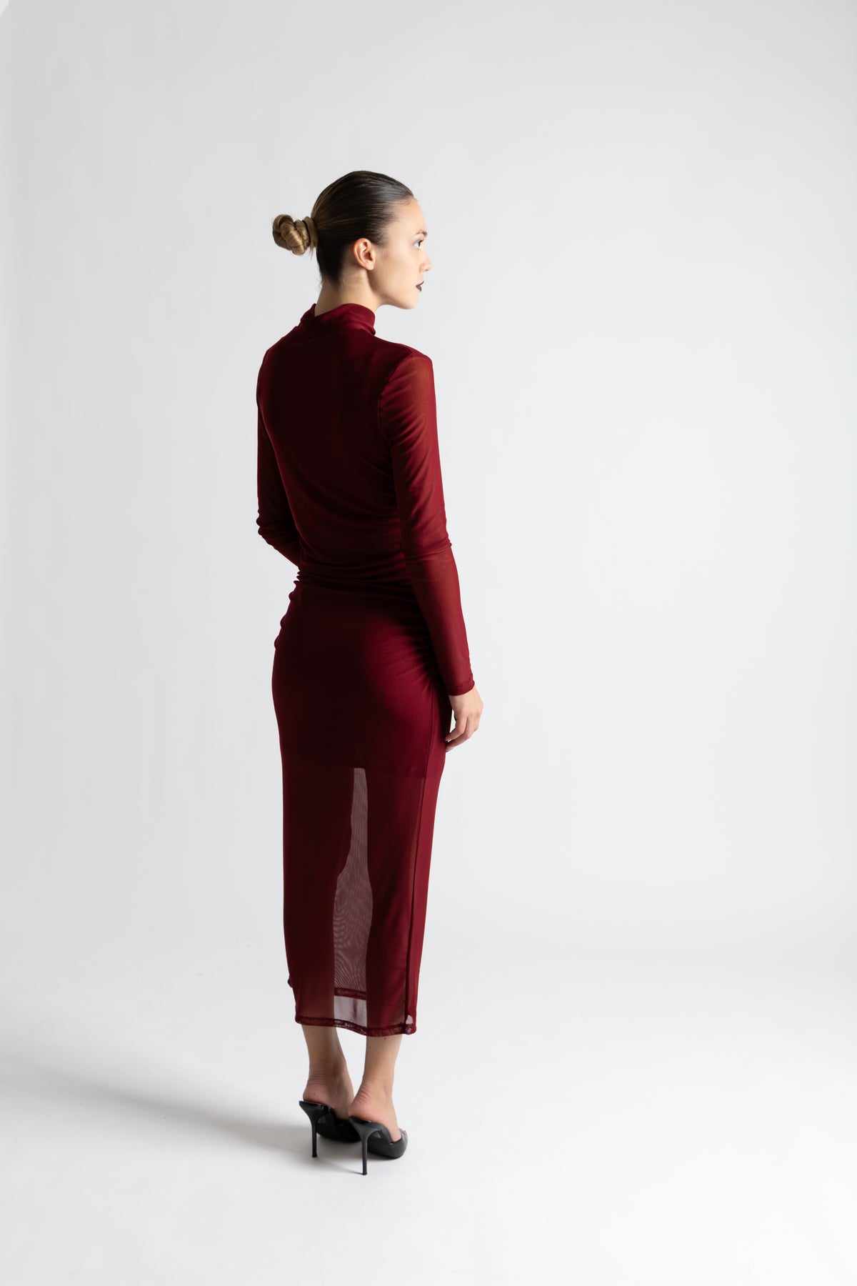 Abito lungo tulle bordeaux