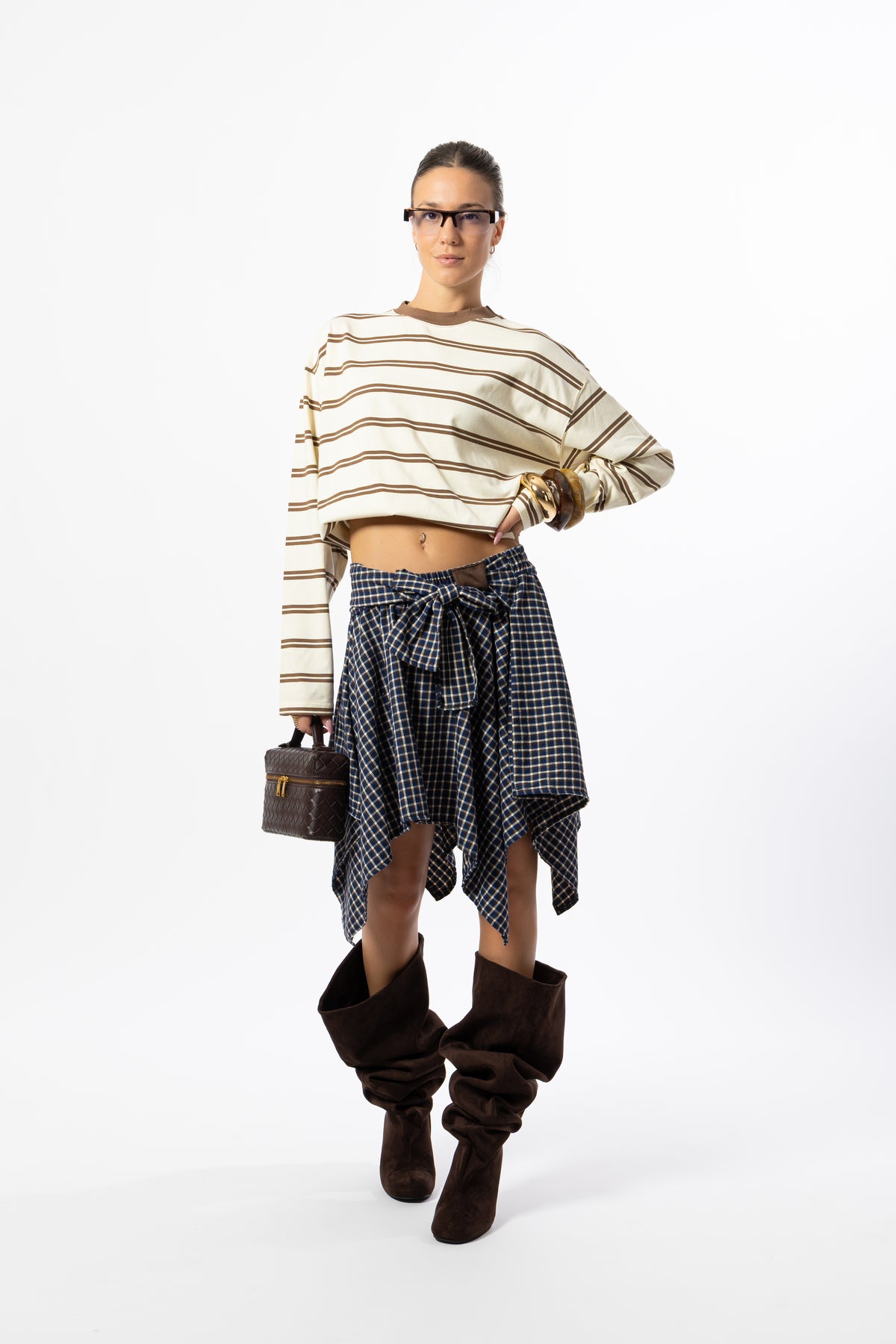 Gonna corta tartan blu