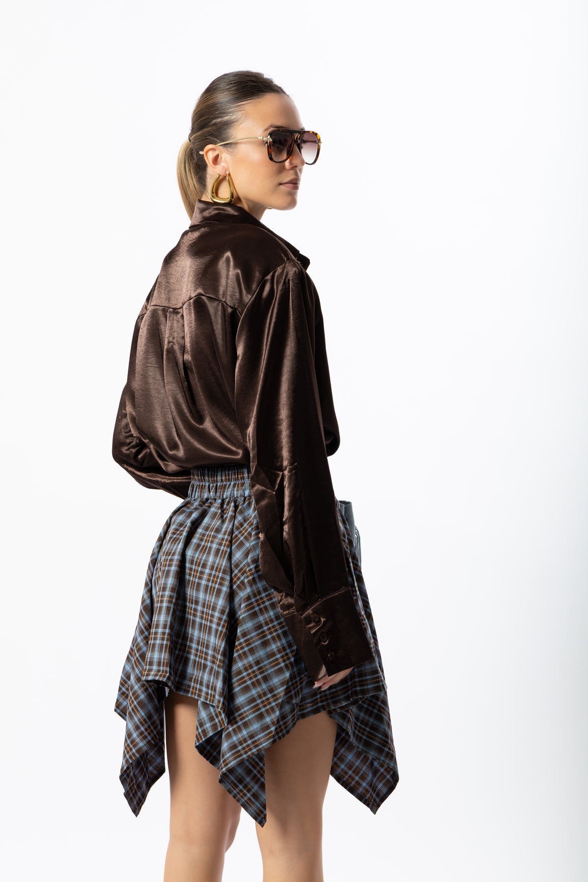 Camicia over raso cioccolato