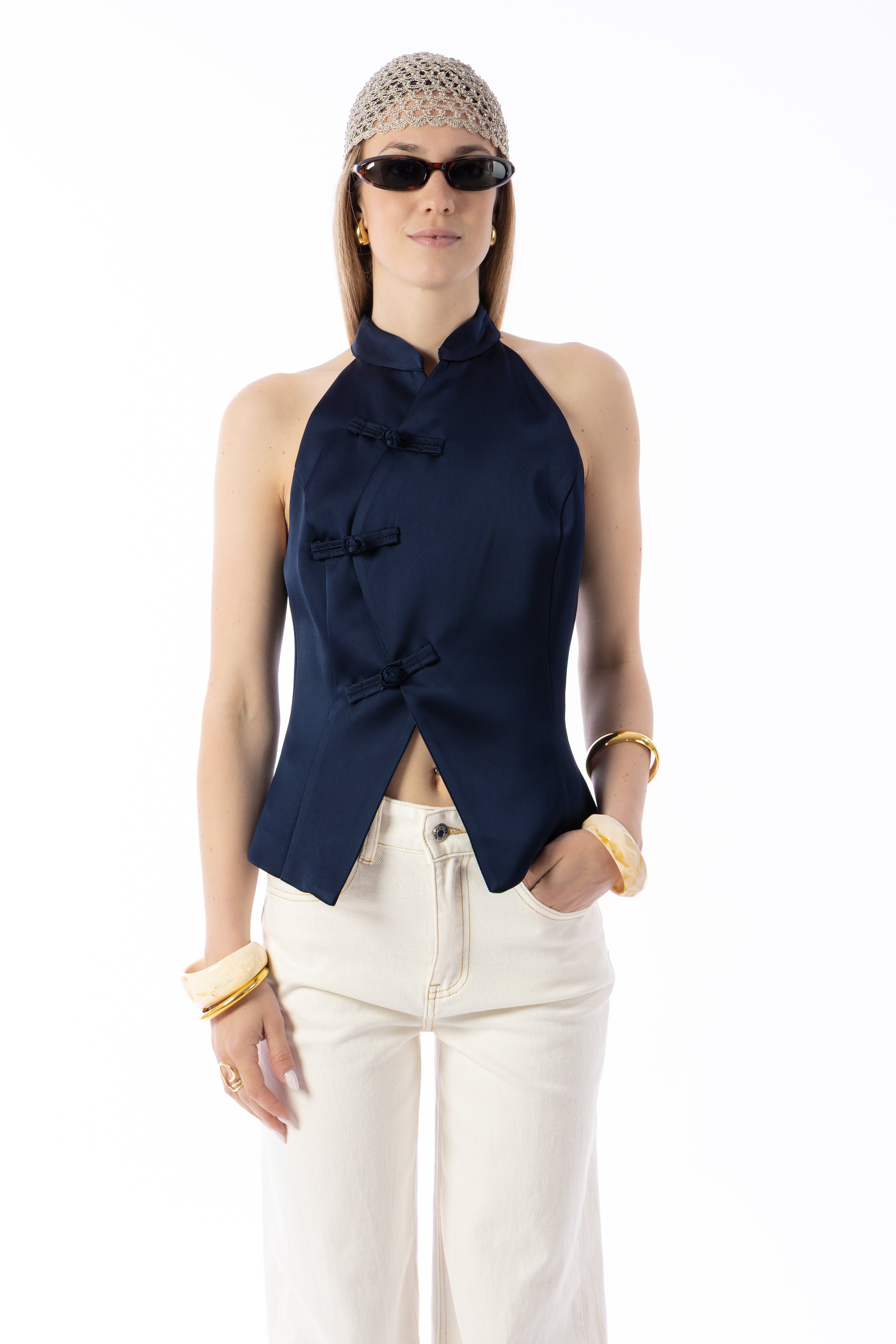 Top raso blu