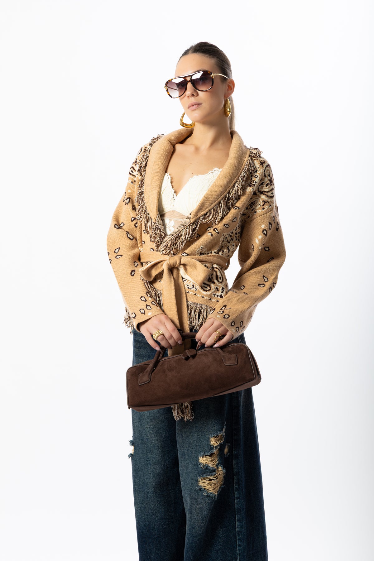 Cardigan bandana corto beige