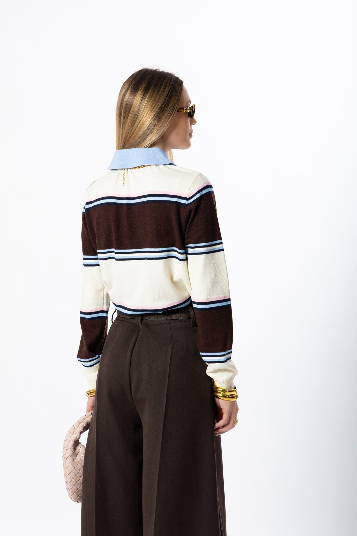 Polo a righe marrone e azzurro