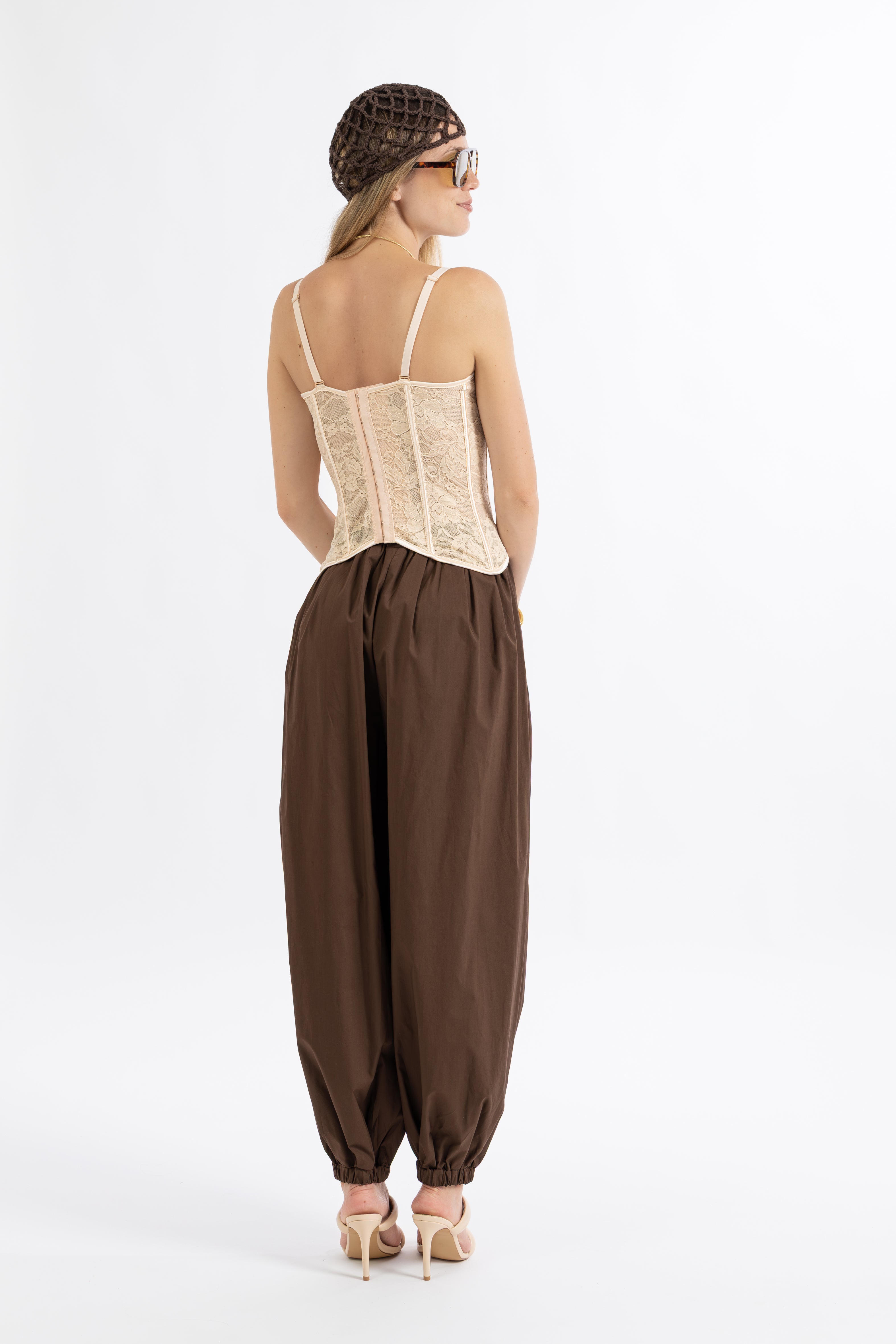 Pantalone marrone popeline balloon