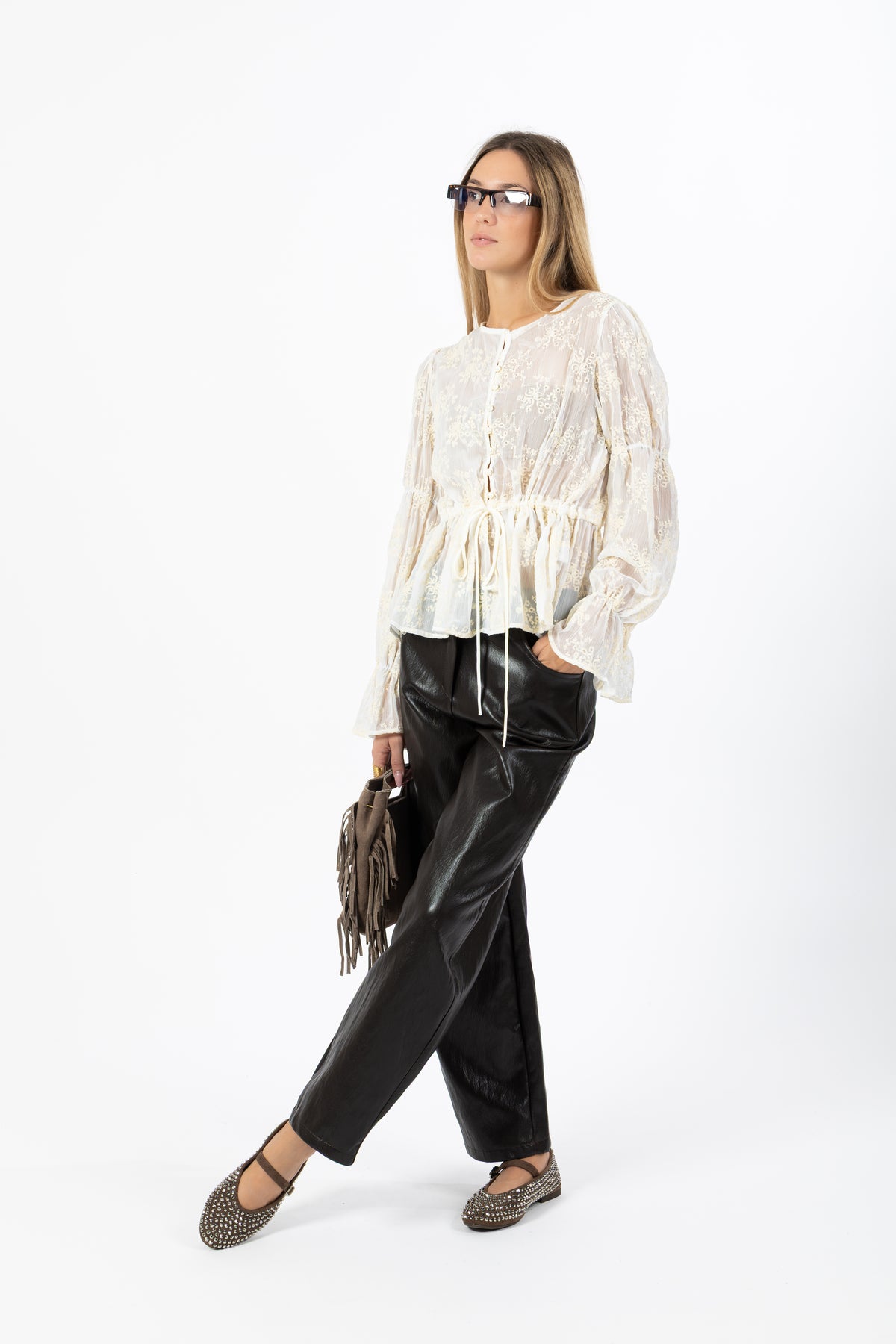 Pantalone balloon marrone simil pelle