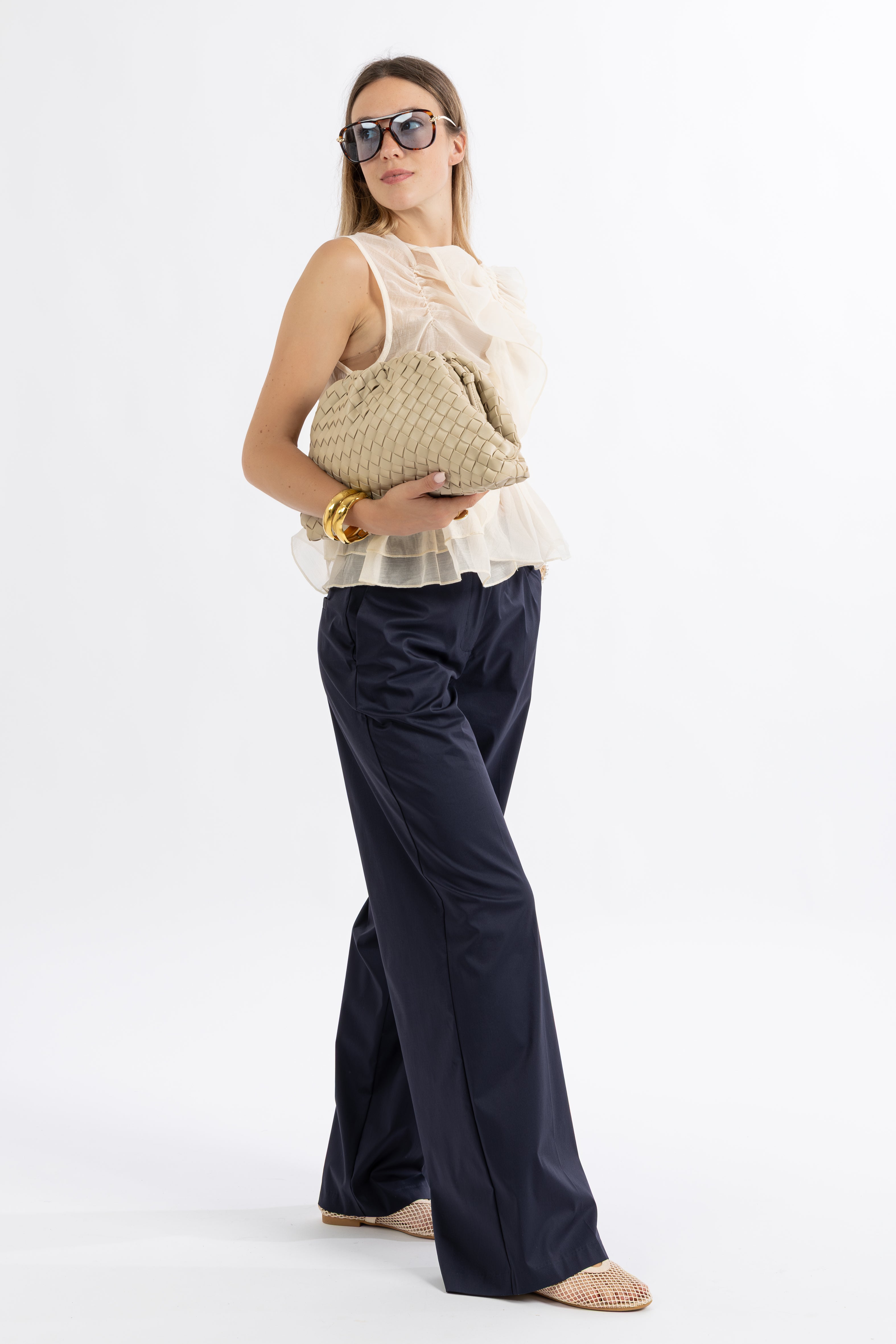 Pantalone blu popeline