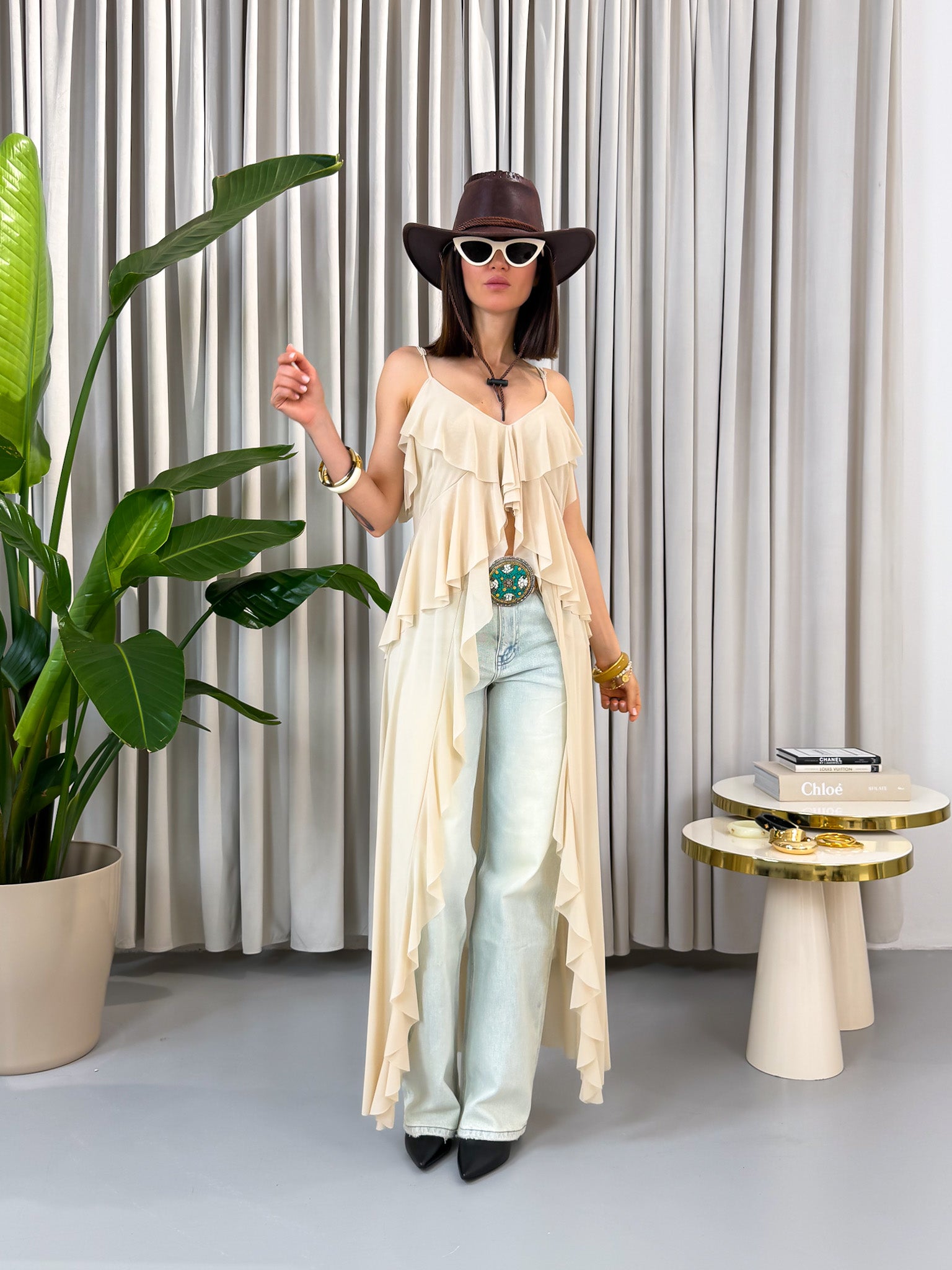 Top in tulle beige