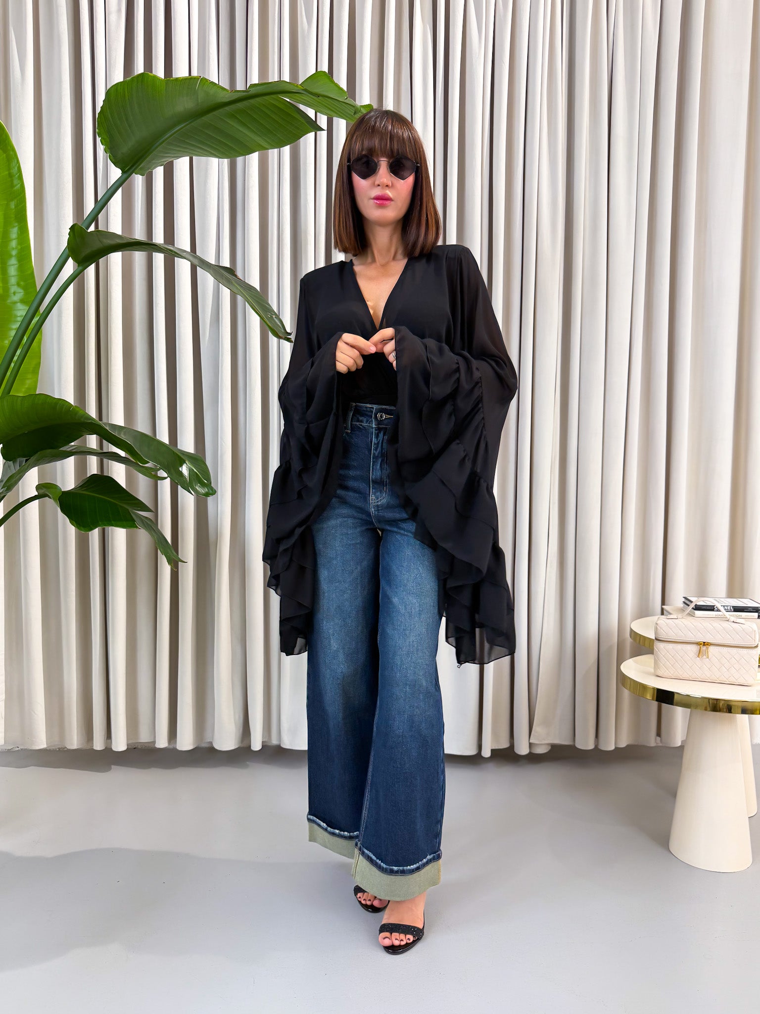 Blusa rouches nera