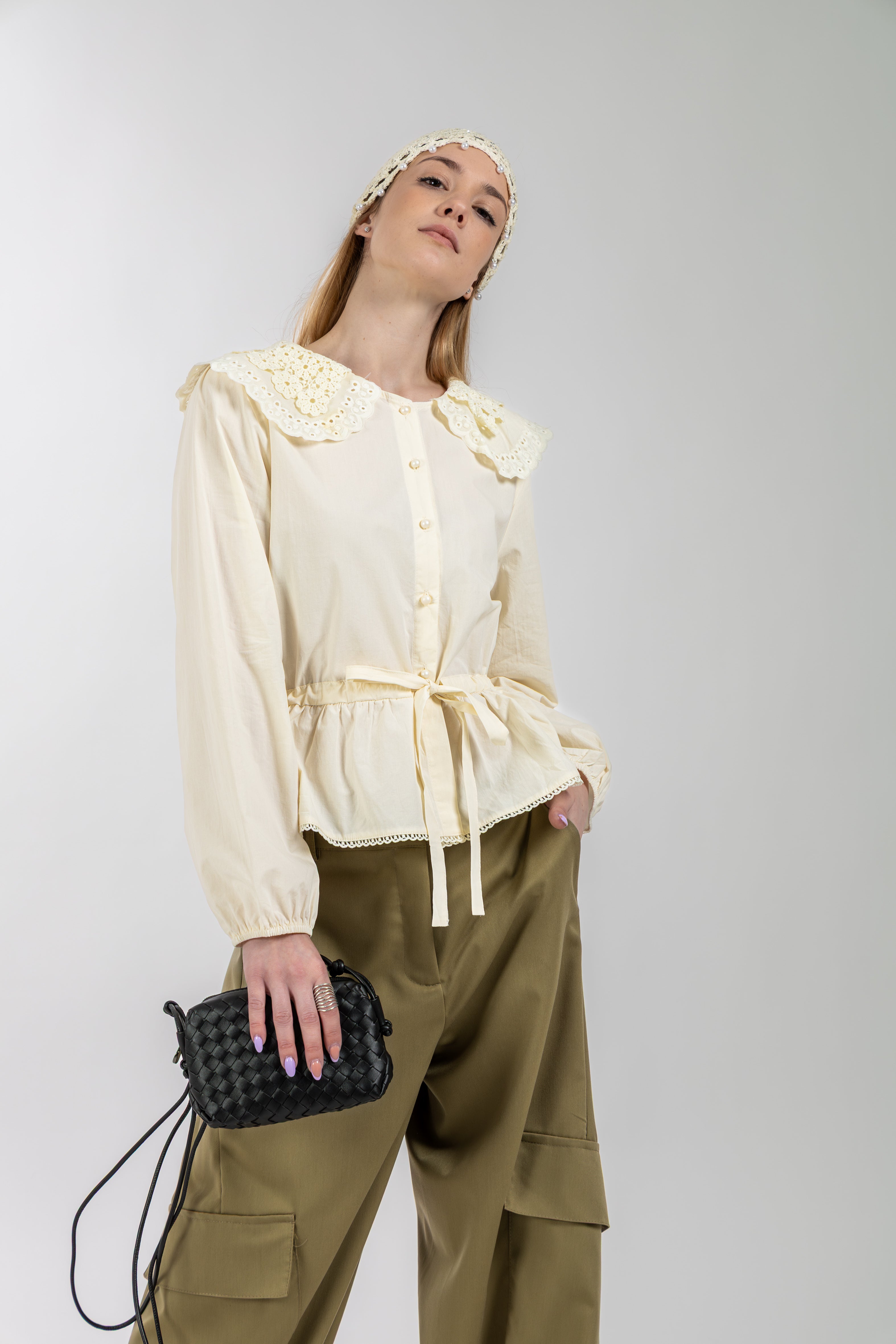 Camicia colletto sangallo panna