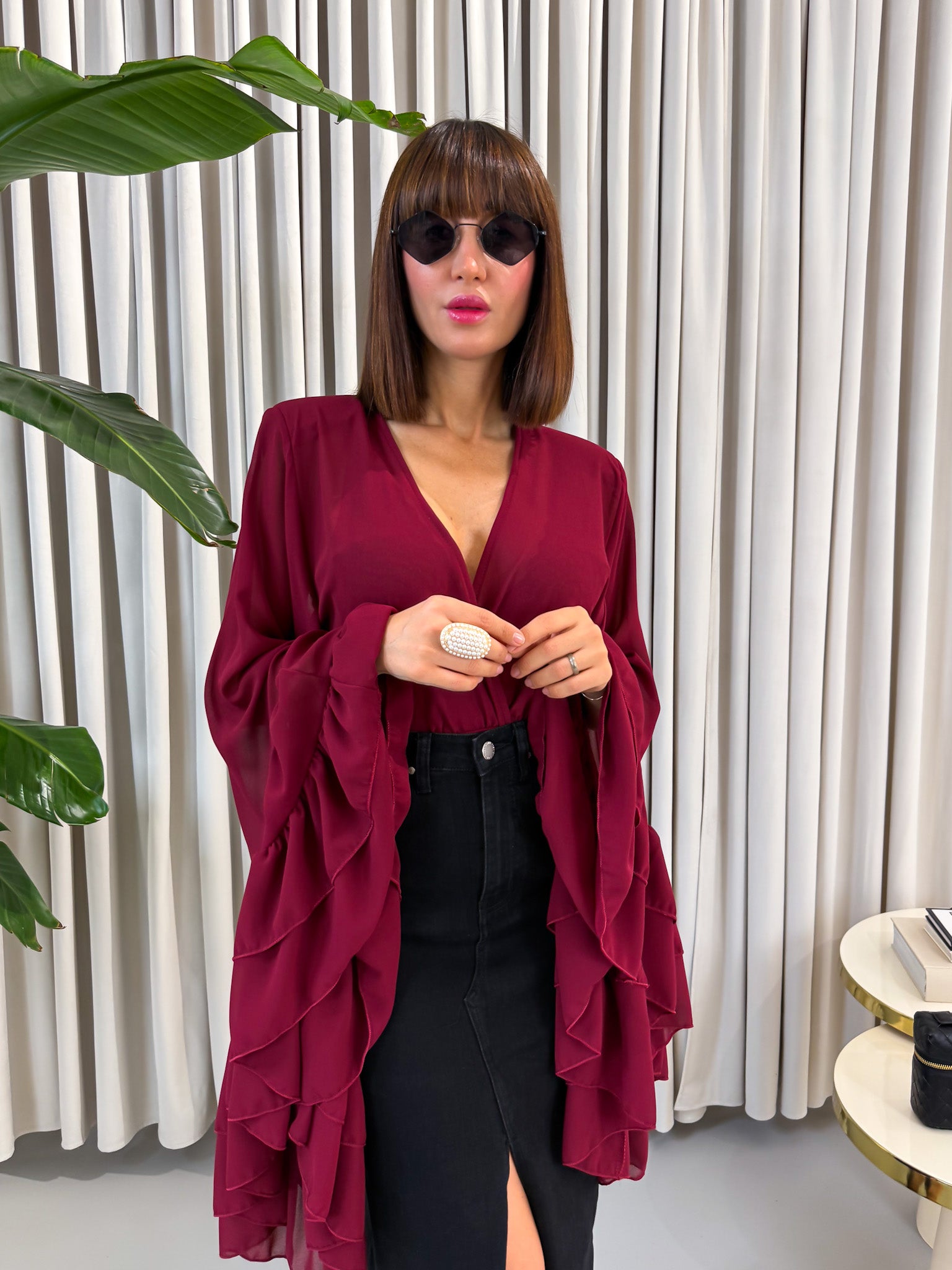 Blusa rouches bordeaux