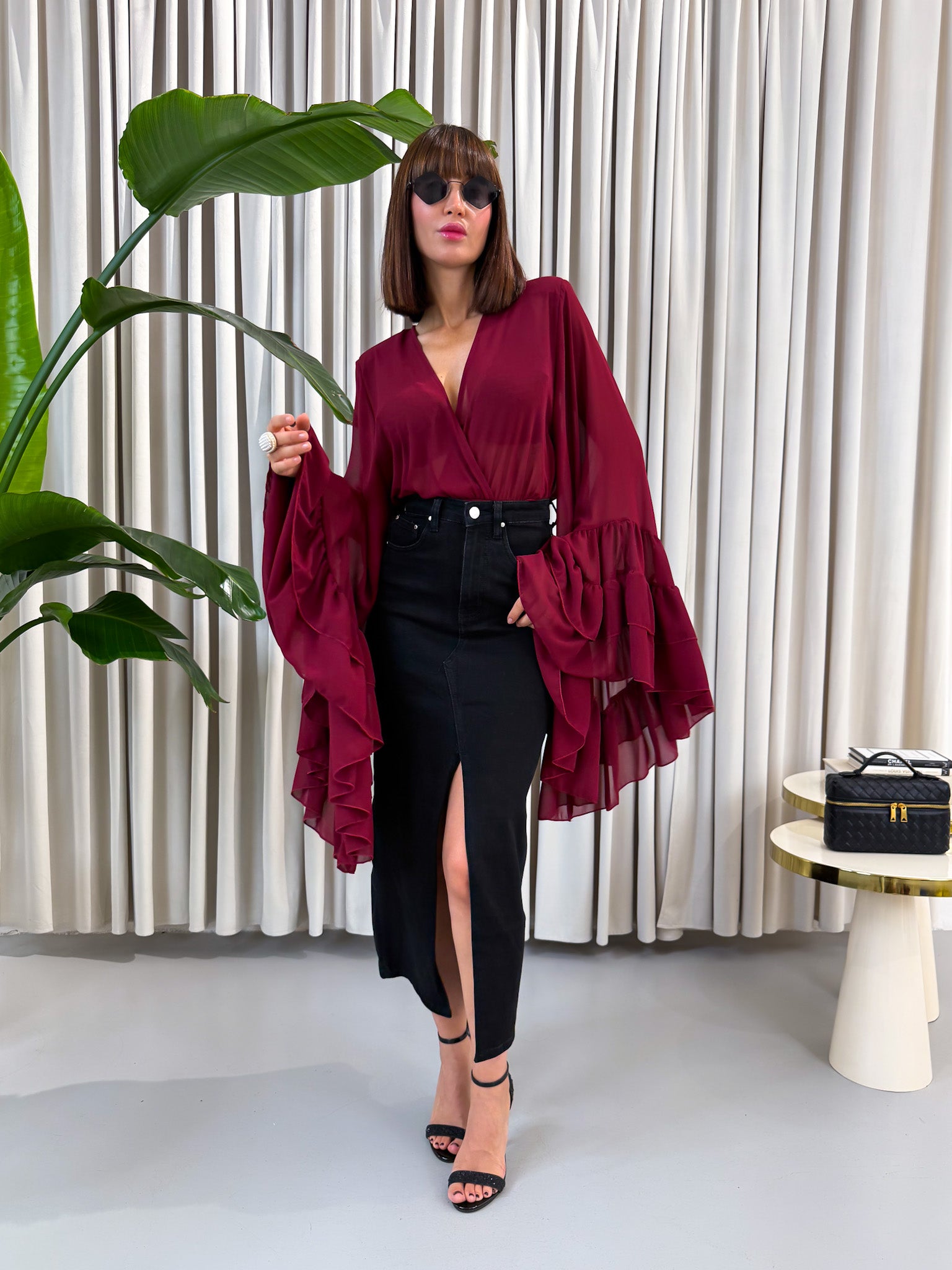 Blusa rouches bordeaux