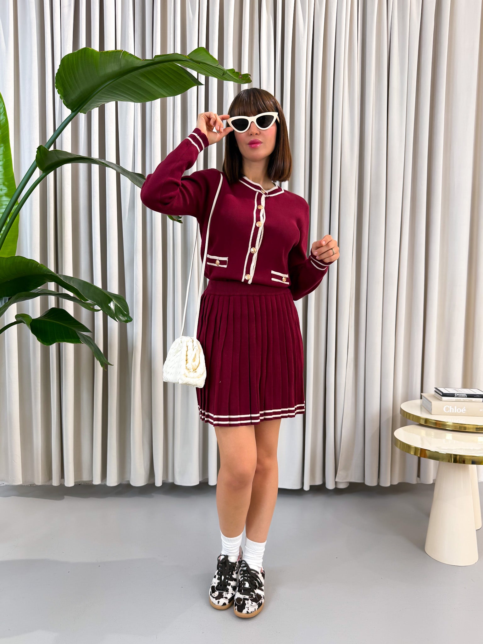 Coordinato bordeaux in maglia