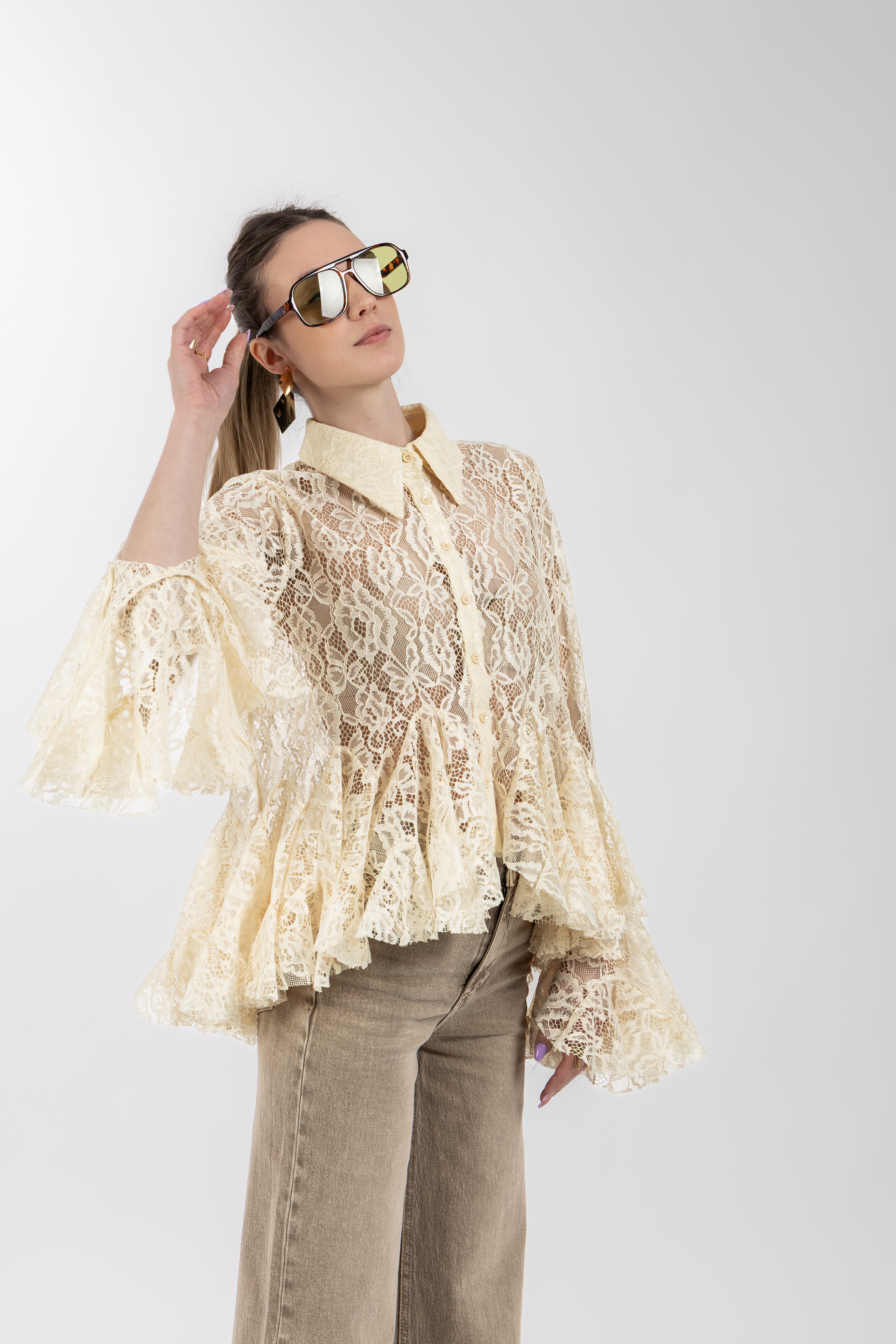 Camicia pizzo giallo burro
