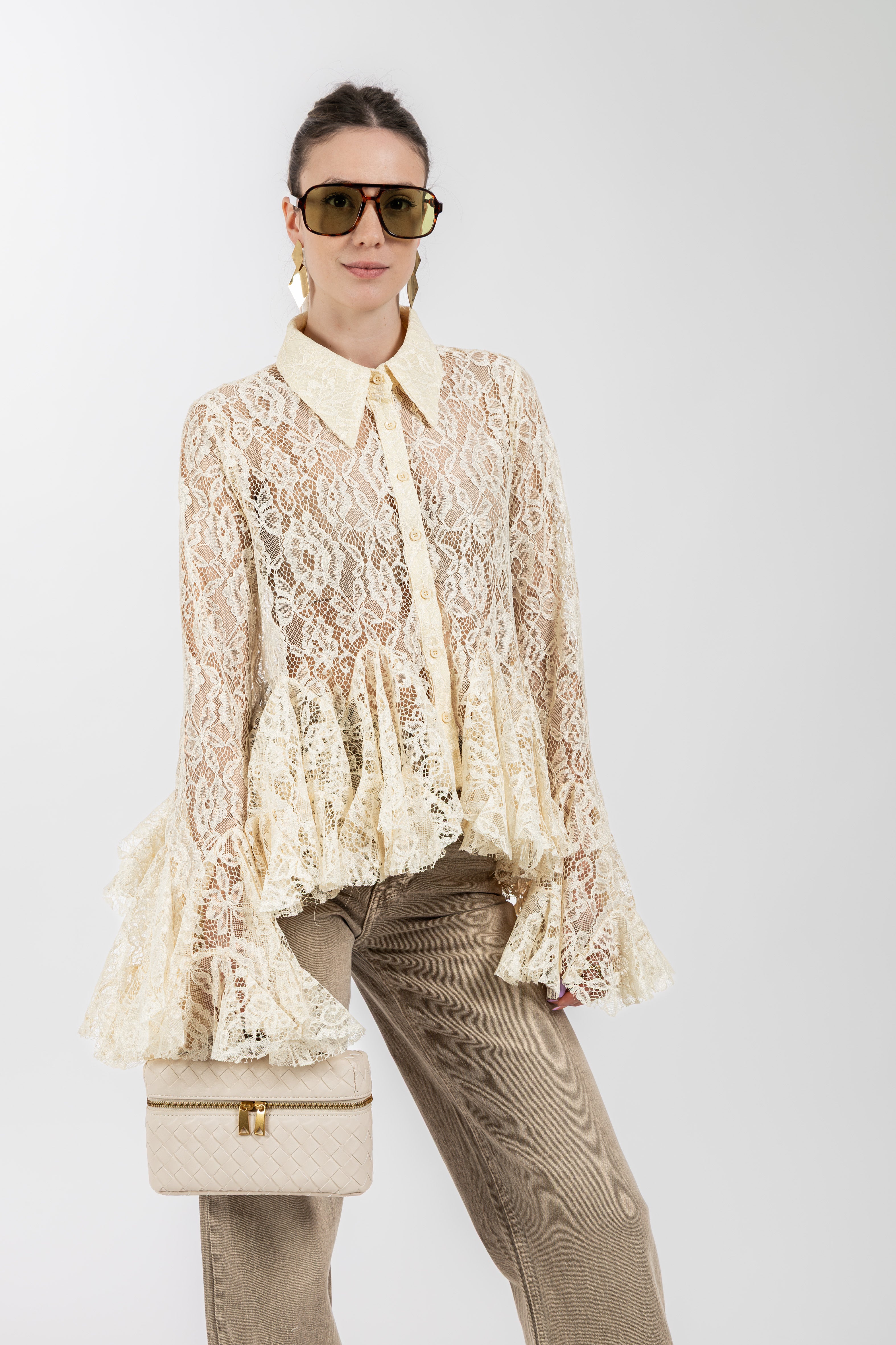 Camicia pizzo giallo burro