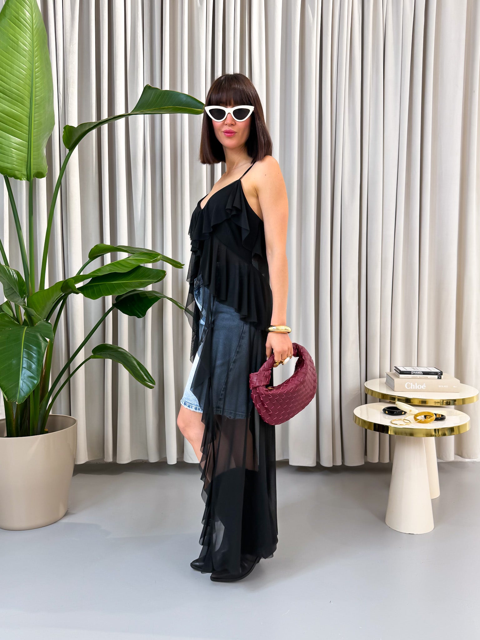 Top in tulle nero