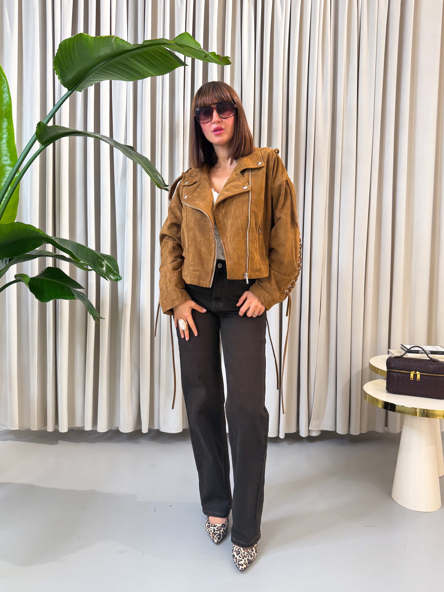 Jeans wide leg marrone