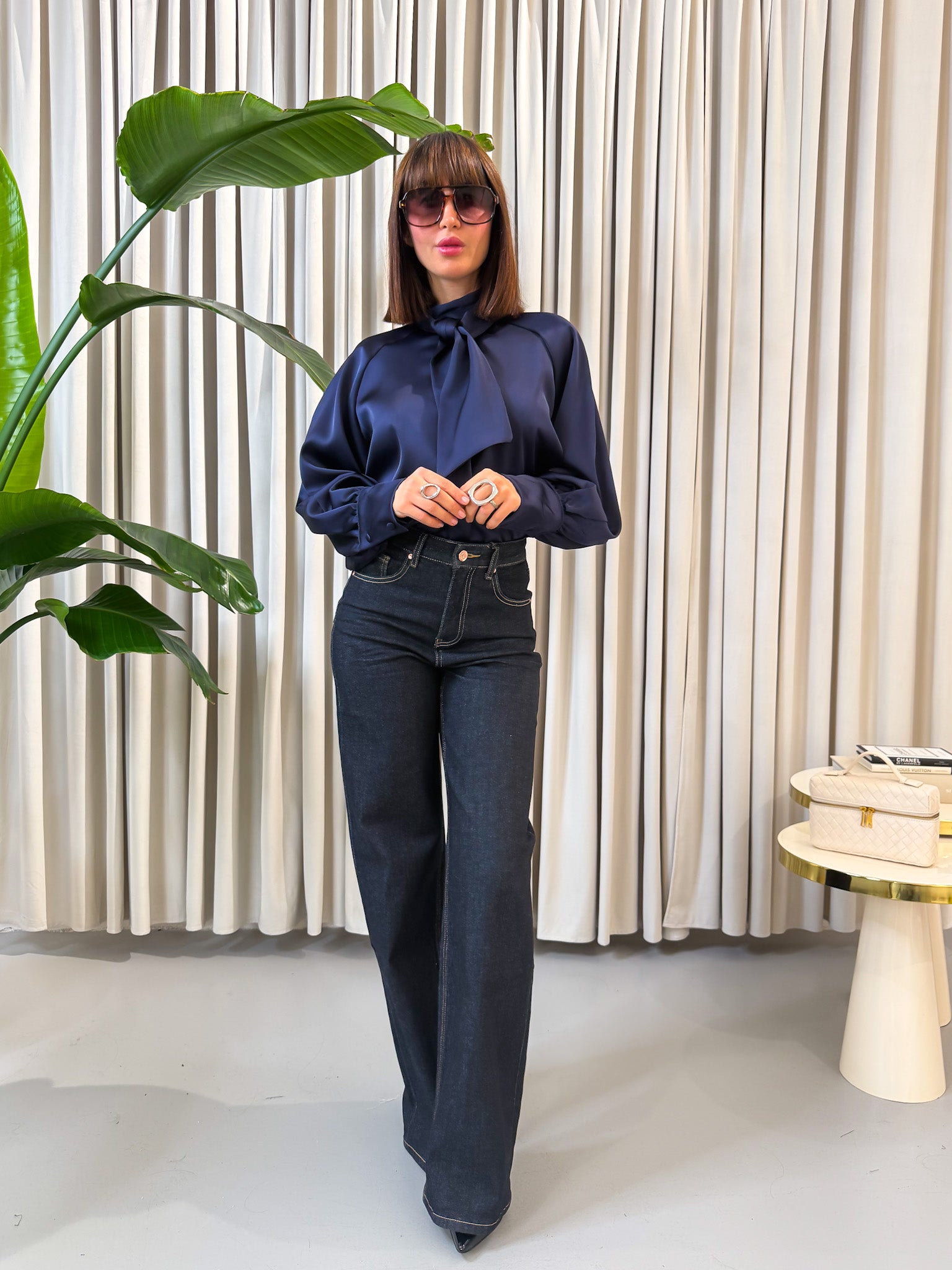 Jeans wide leg denim scuro