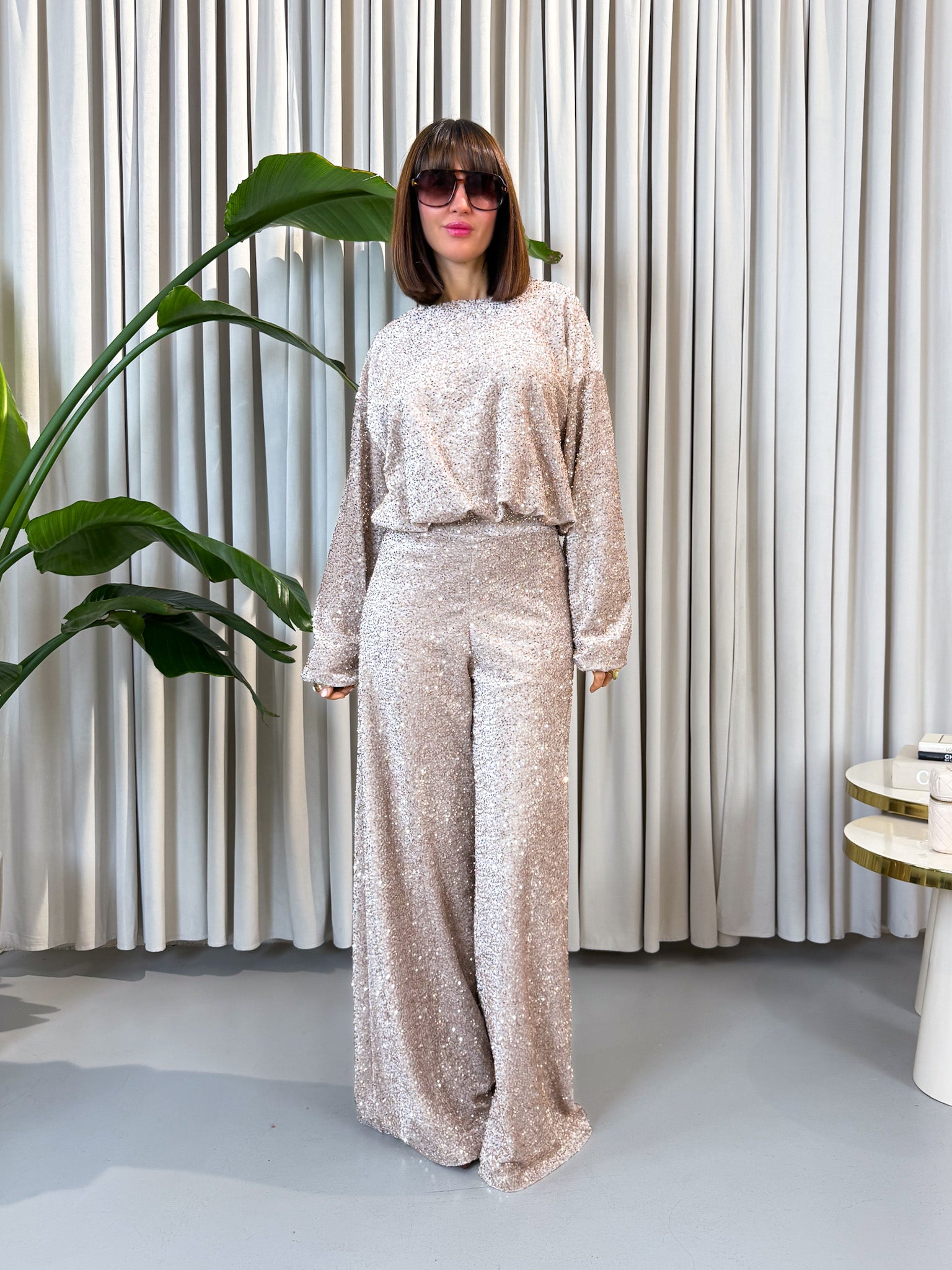 Pantalone paillettes rose gold