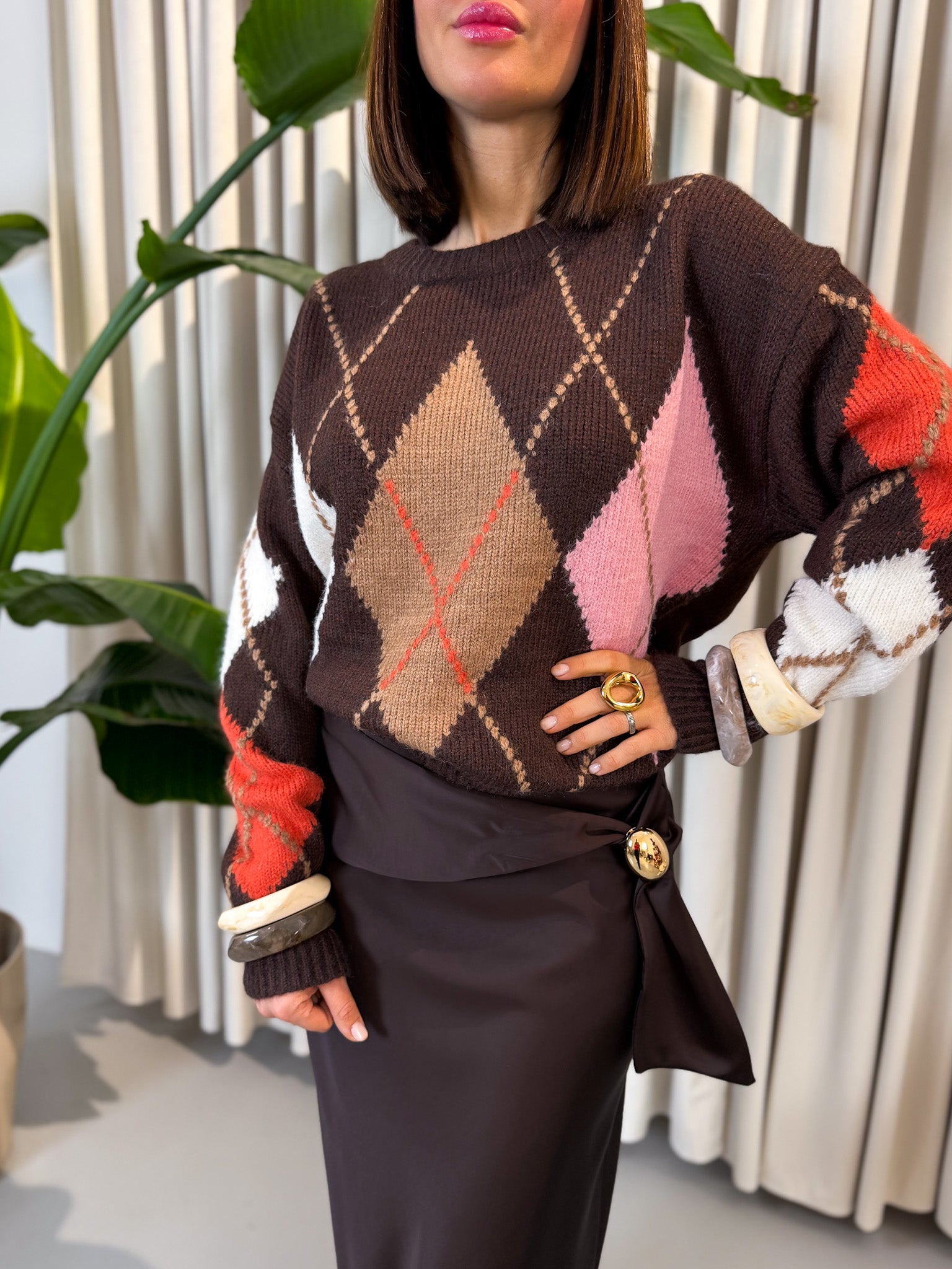 Pullover quadri marrone