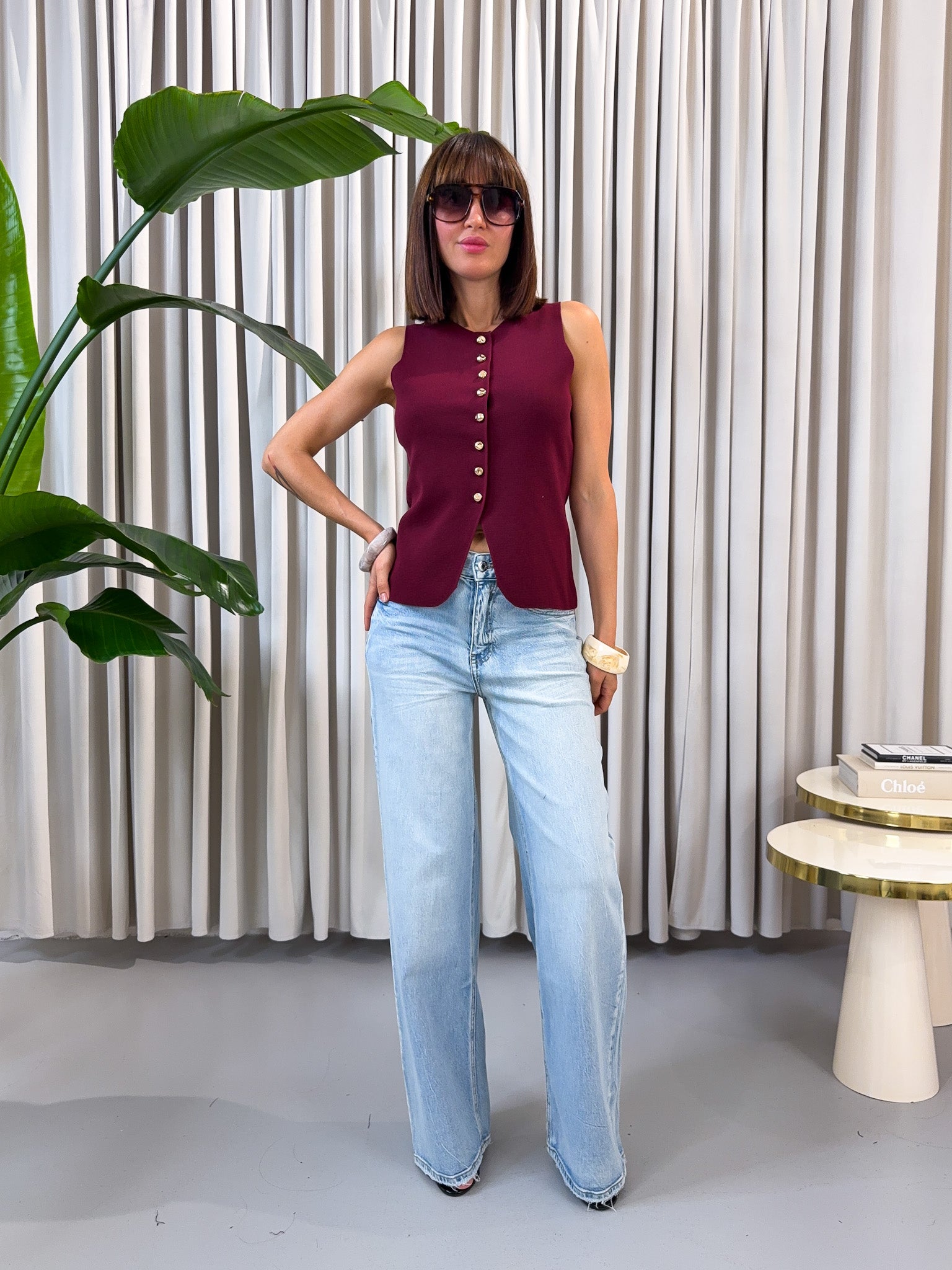 Gilet bordeaux in maglia