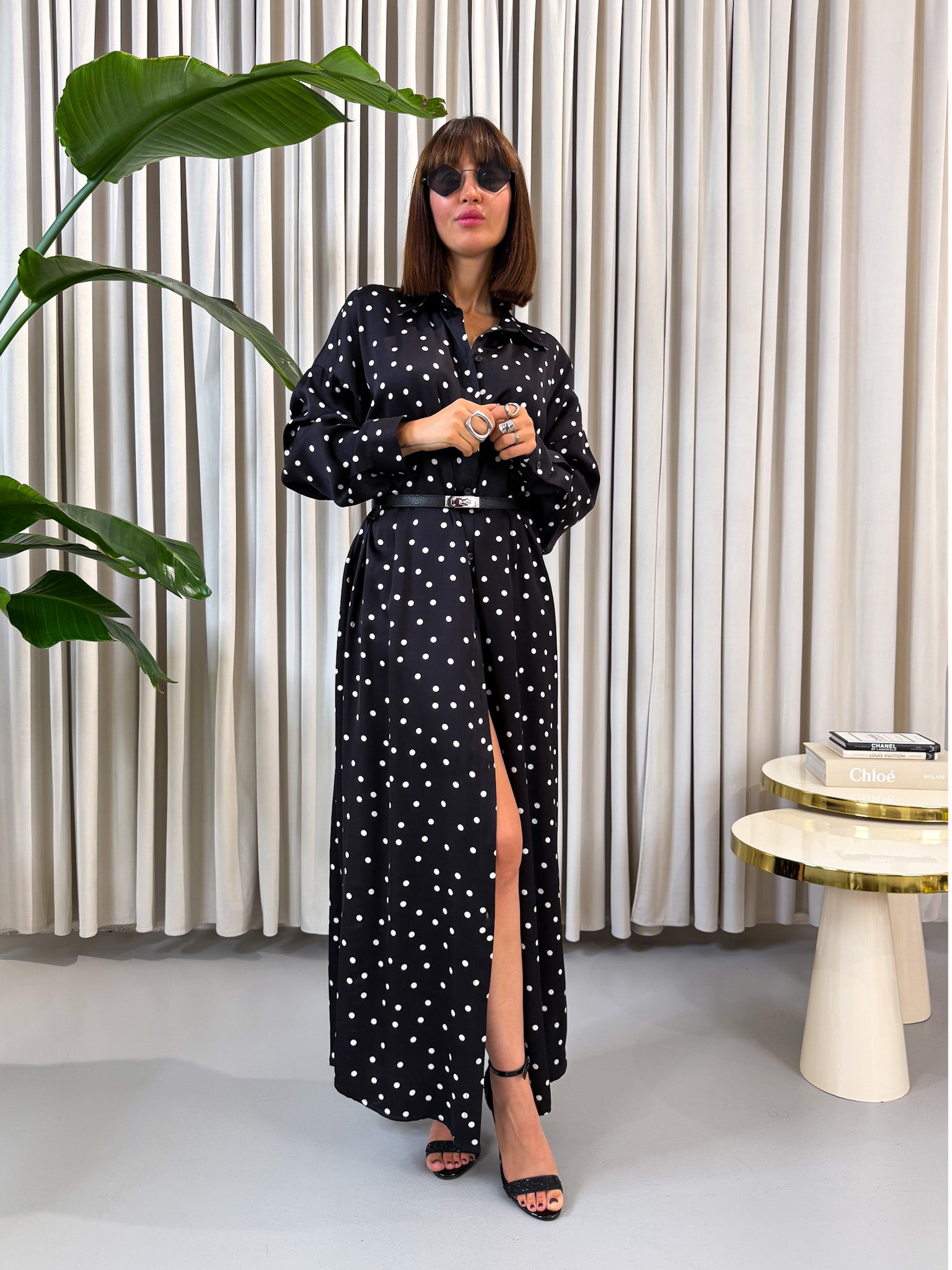 Chemisier nero con pois