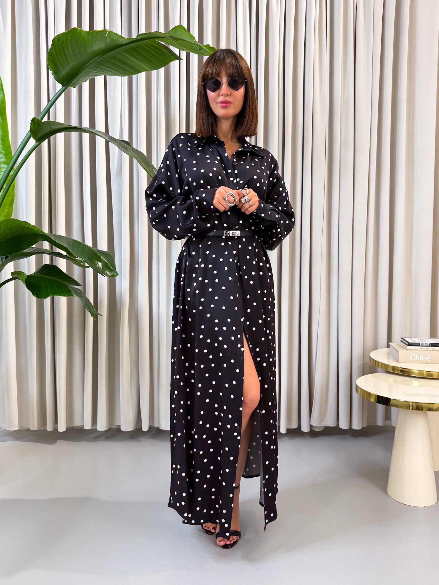 Chemisier nero con pois
