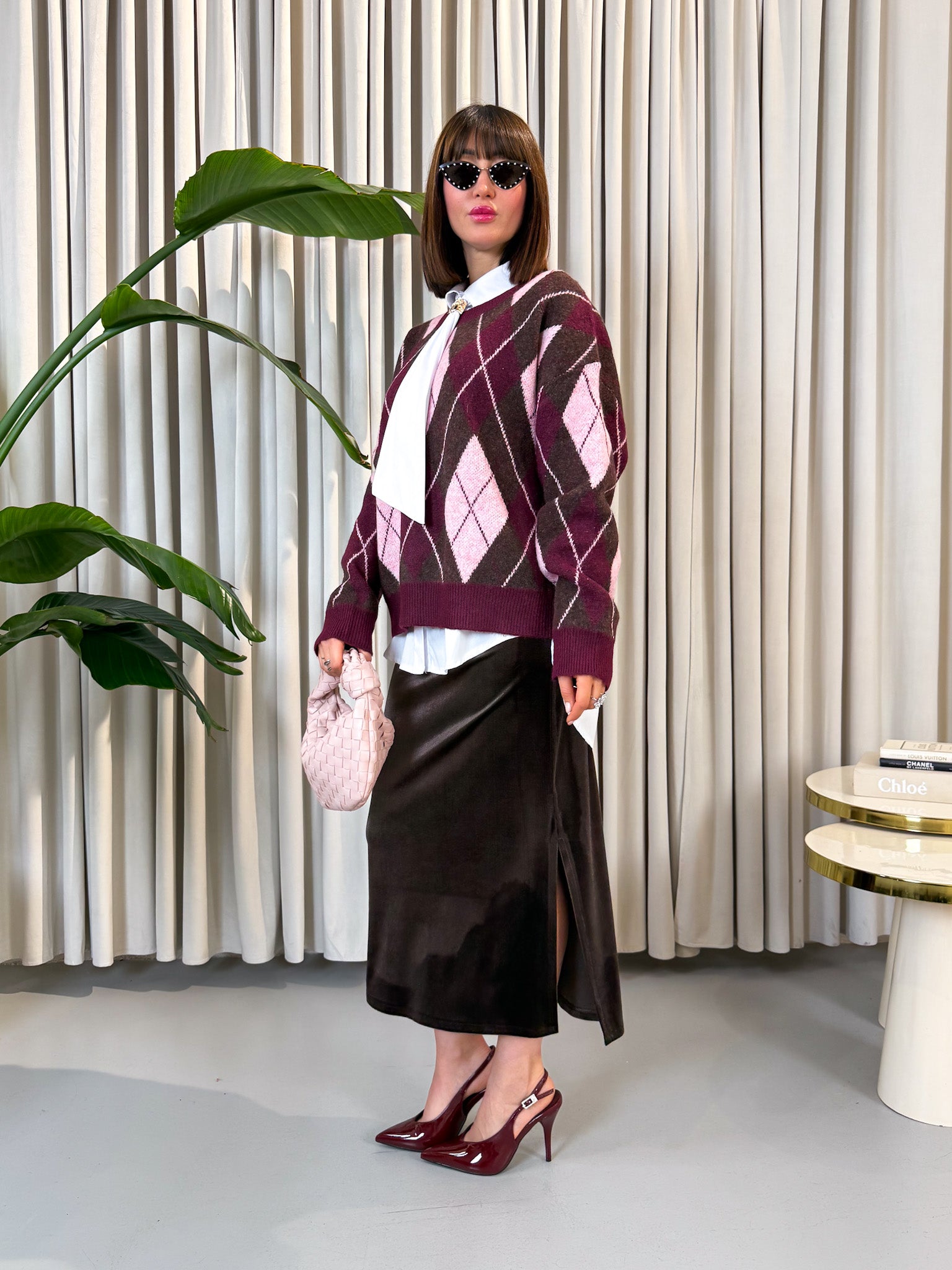 Gonna in velluto marrone