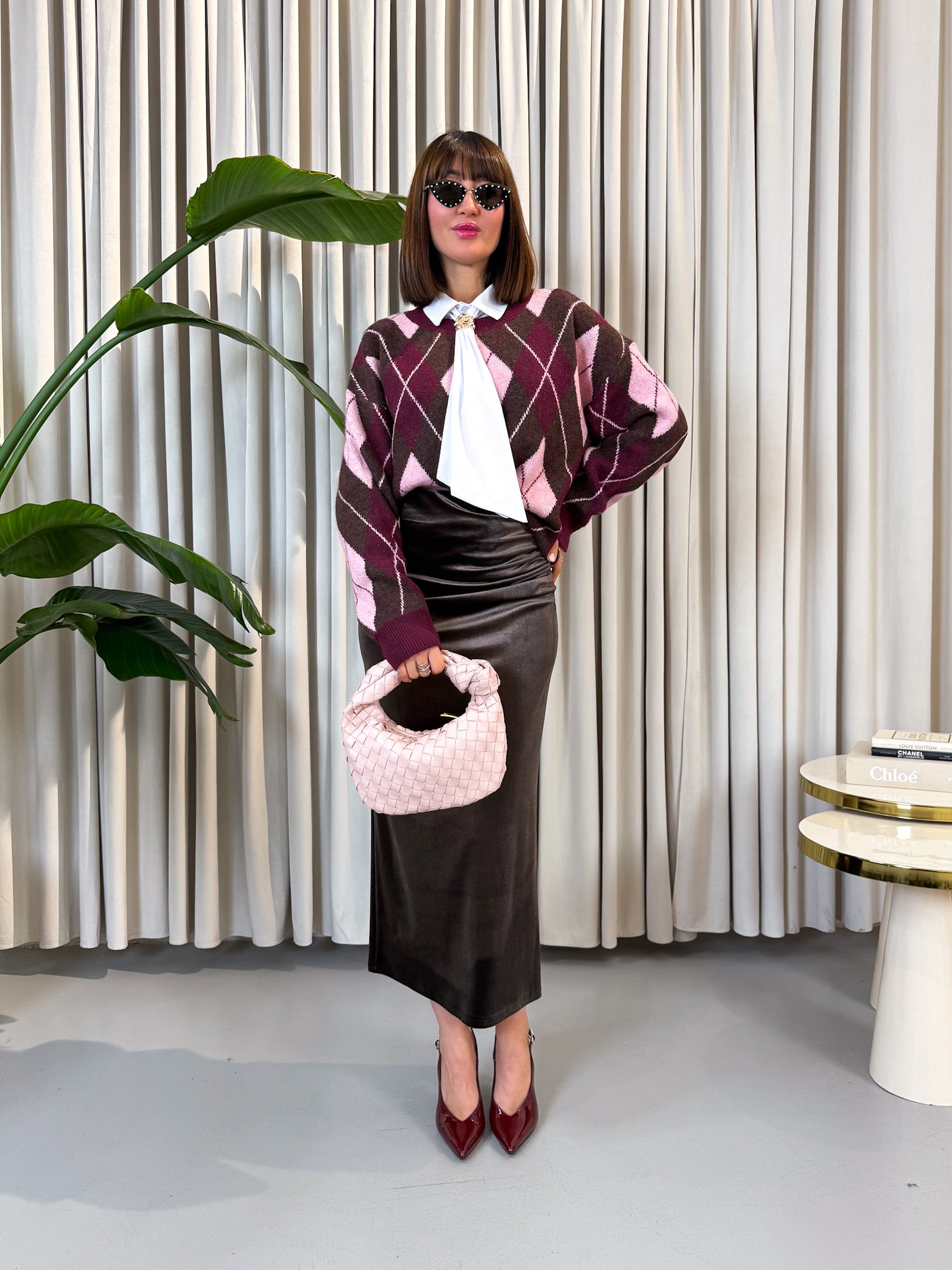 Gonna in velluto marrone