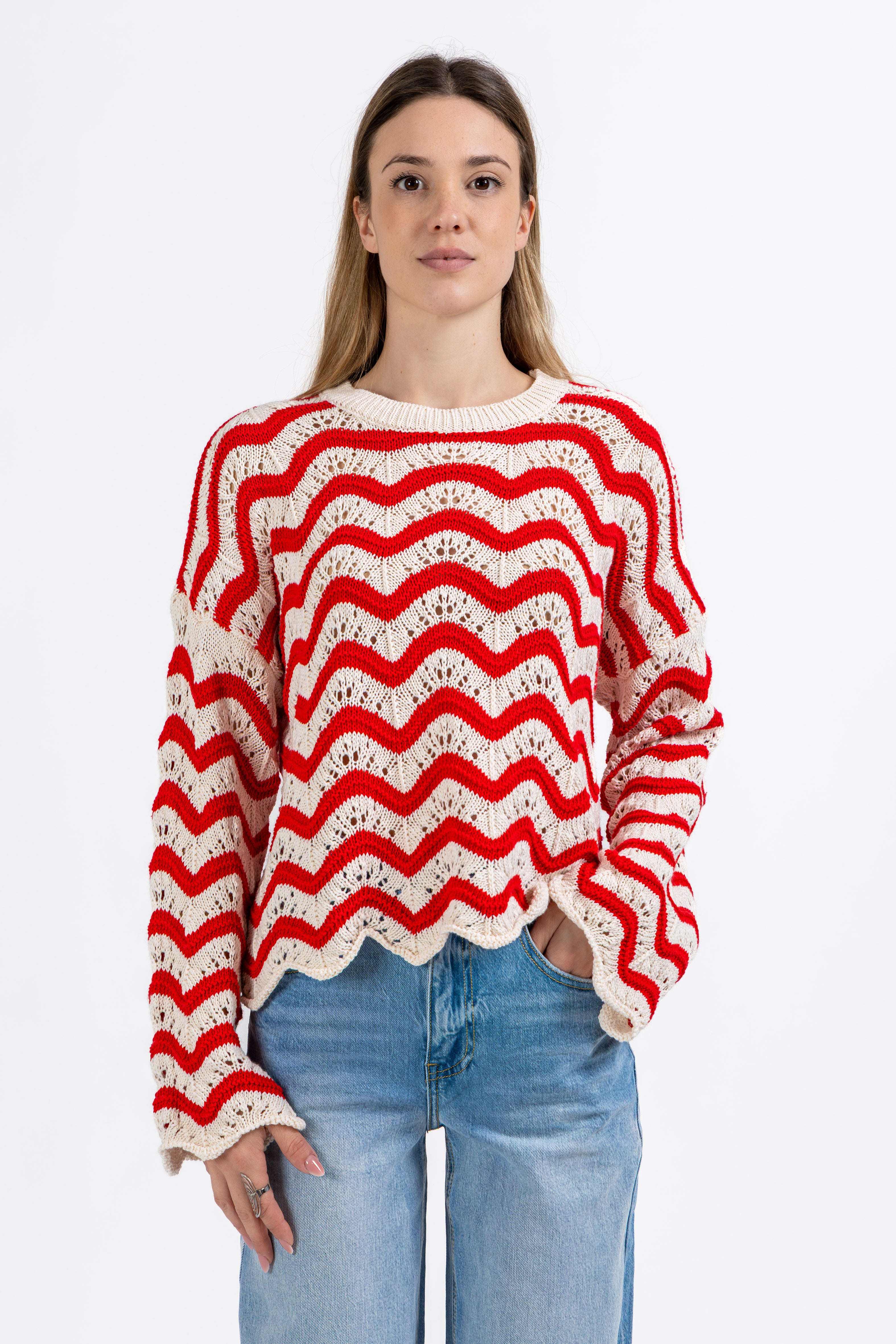 Pullover rigato traforato