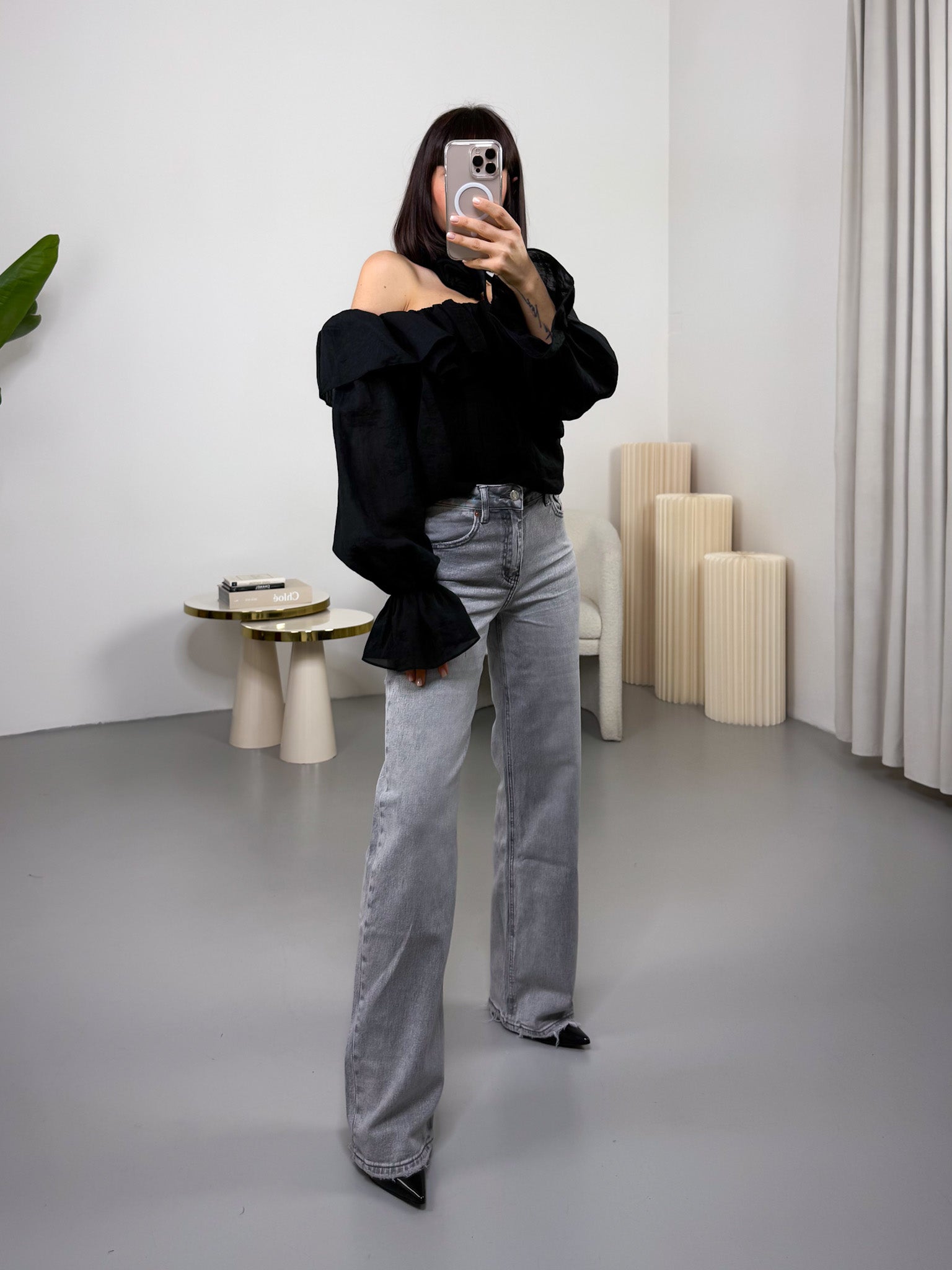 Jeans wide leg grigio