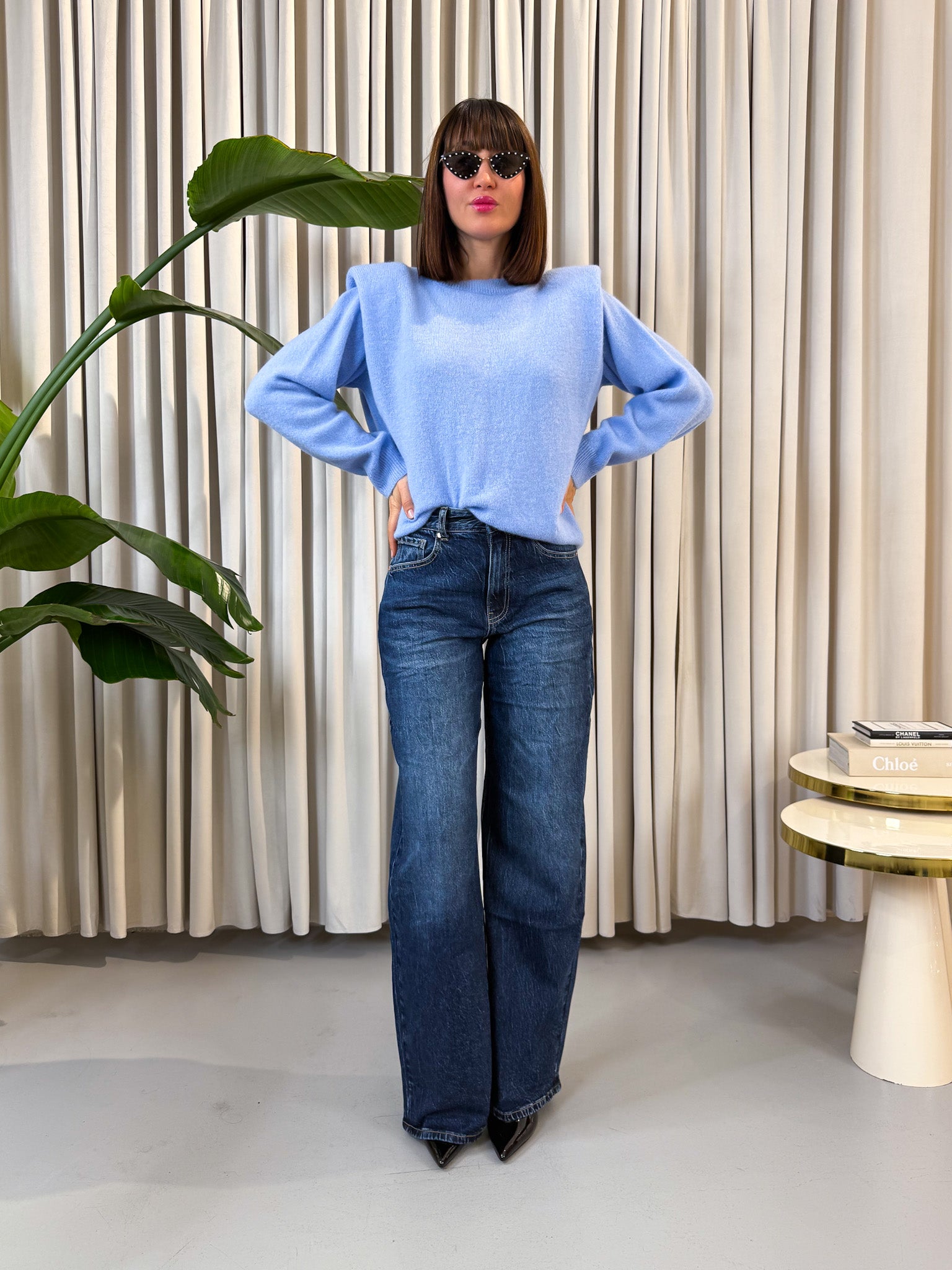 Maglione spalline azzurro