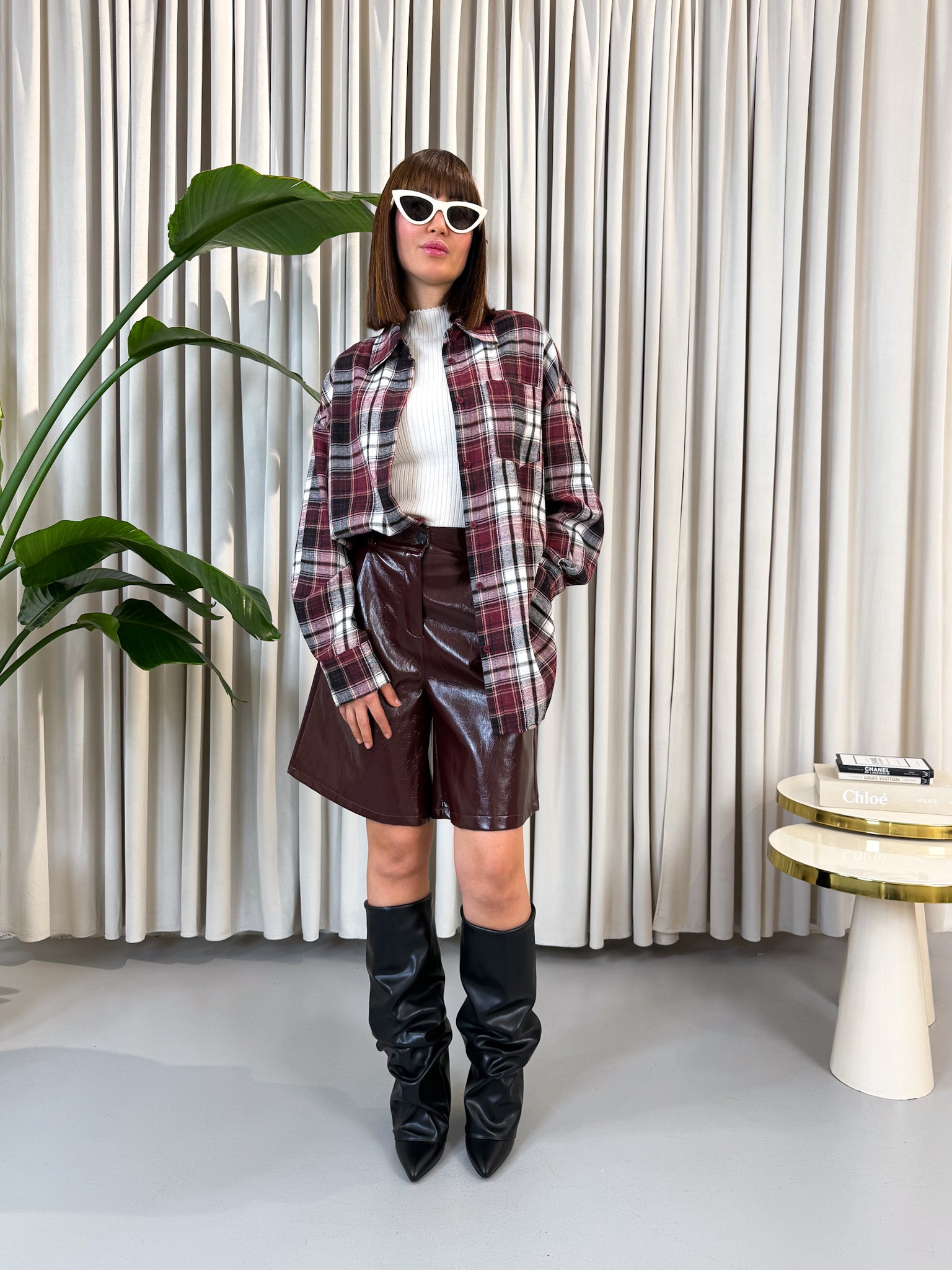 Camicia over a quadri bordeaux