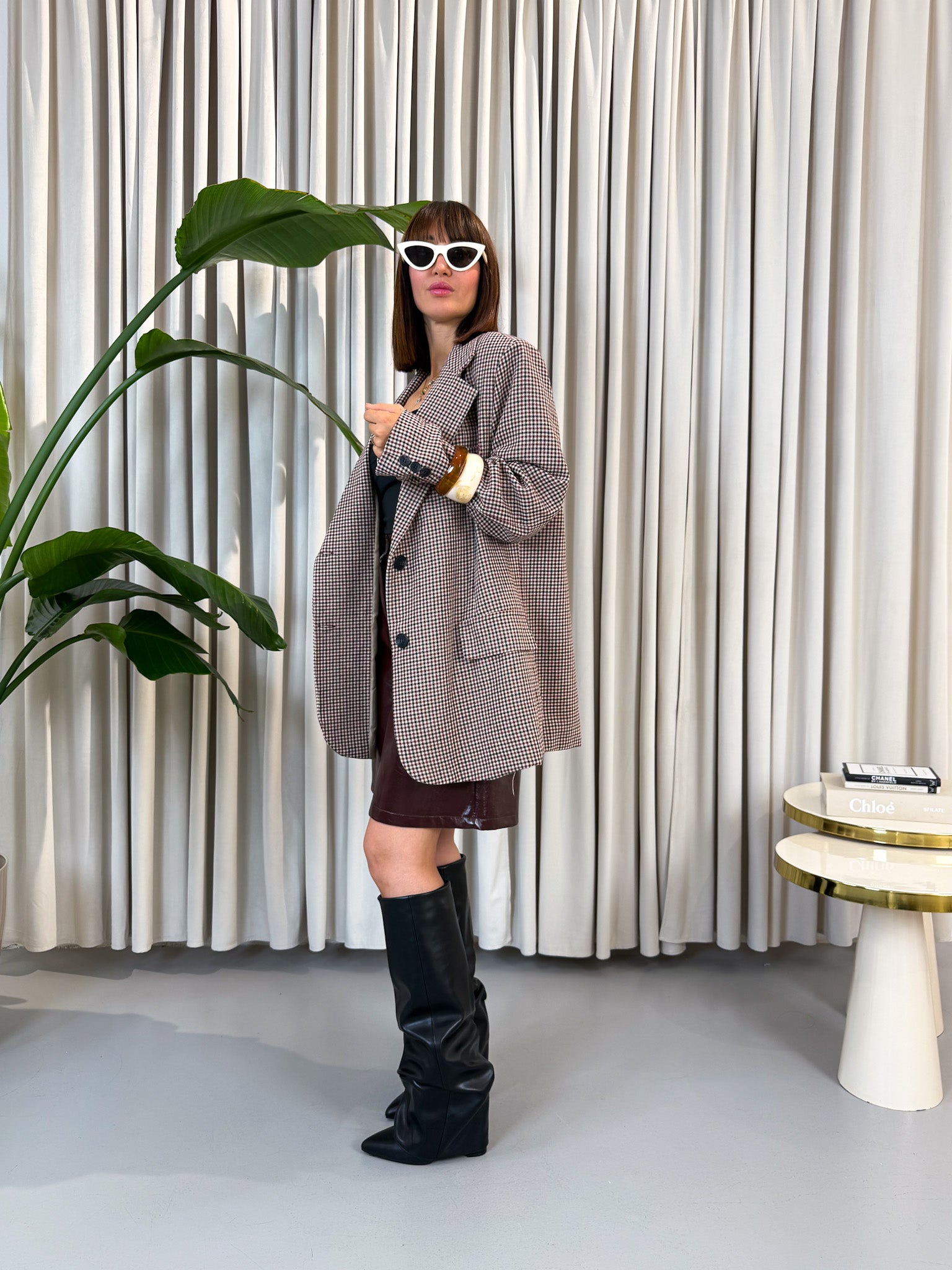 Blazer pied de poule bordeaux