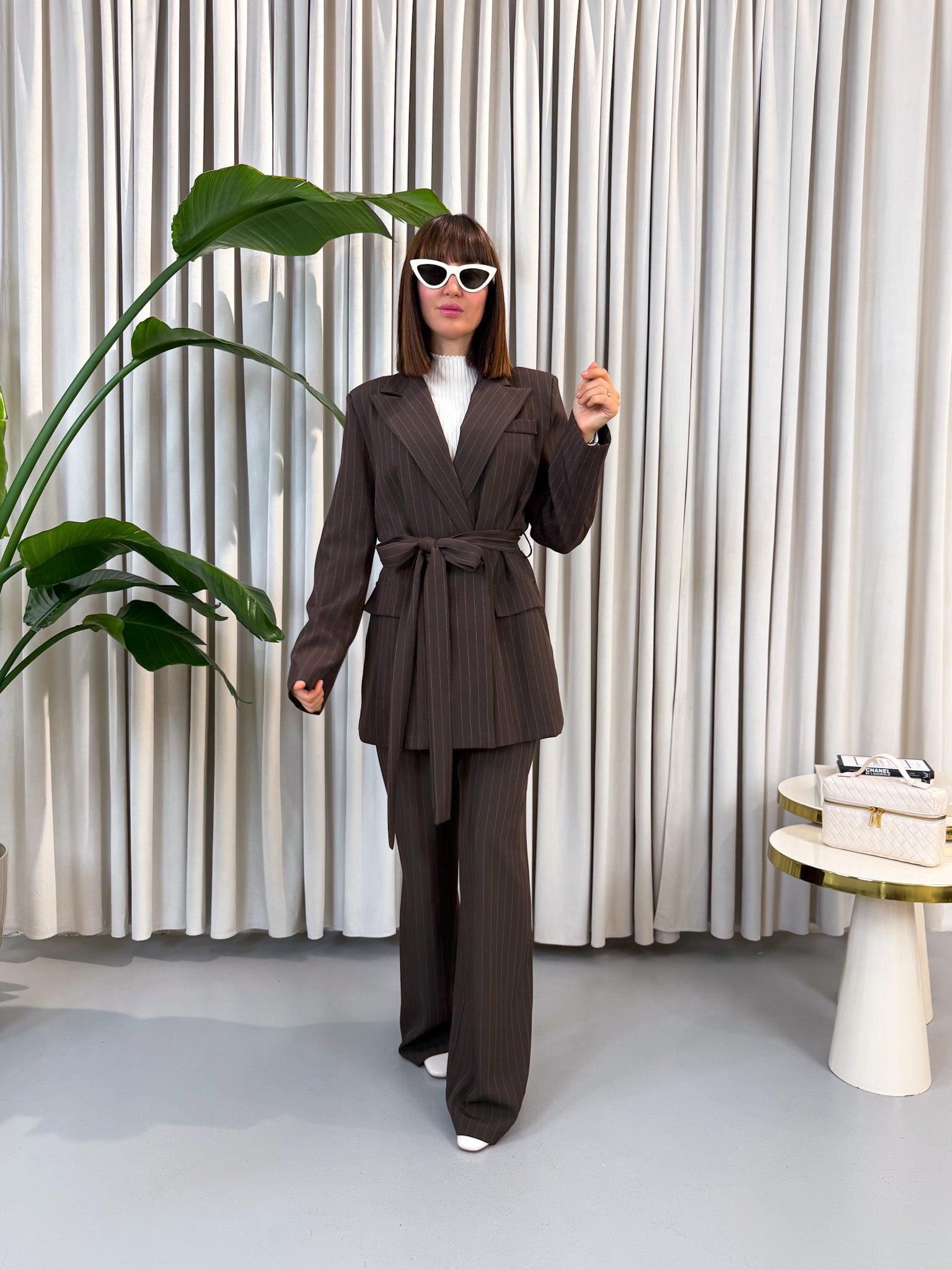 Coordinato gessato cioccolato