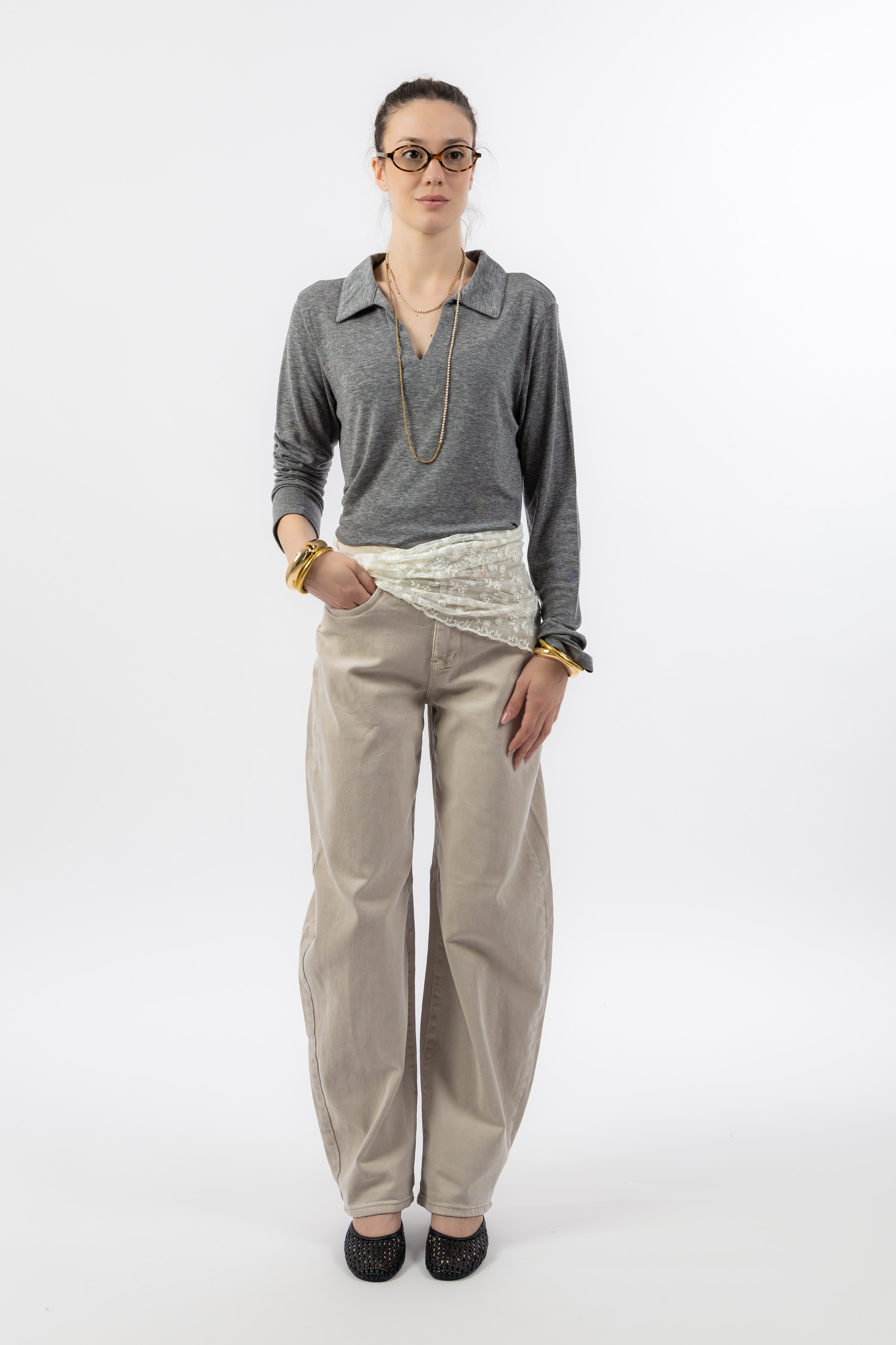 Jeans balloon beige chiaro