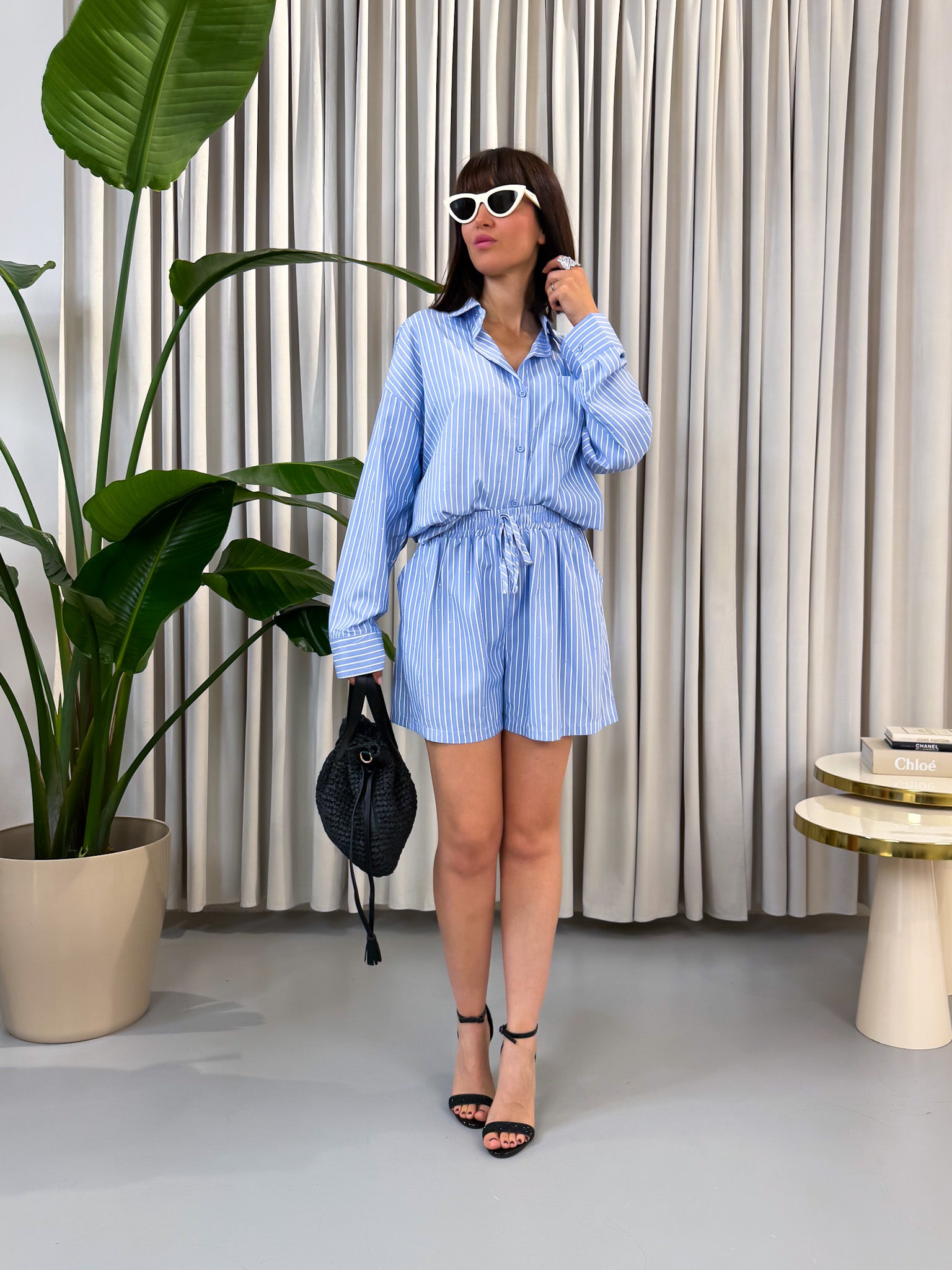 Coordinato gessato azzurro