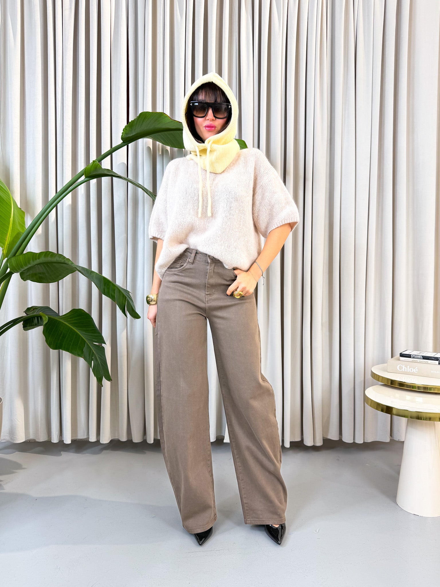 Maglione manica corta beige