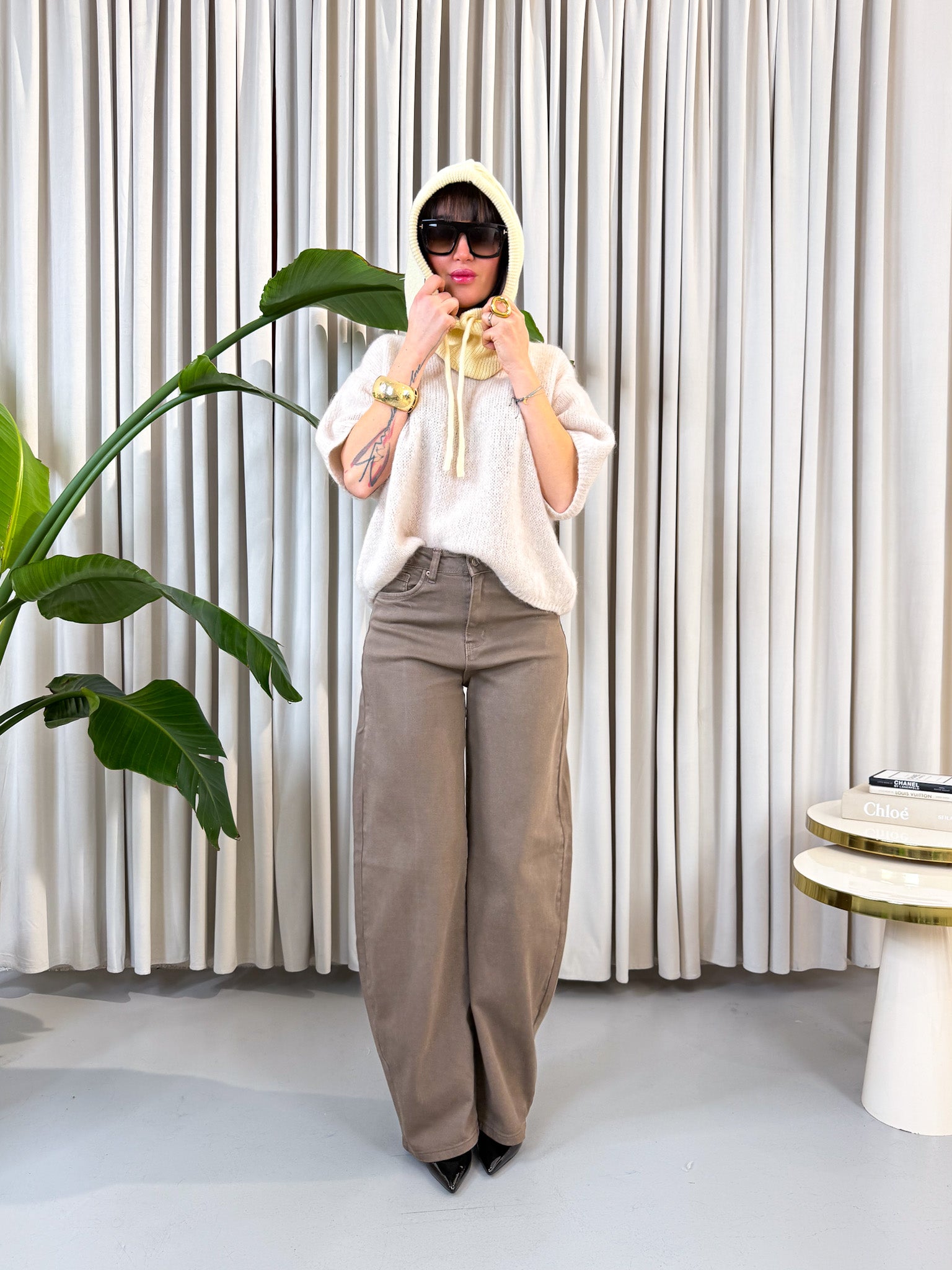 Maglione manica corta beige