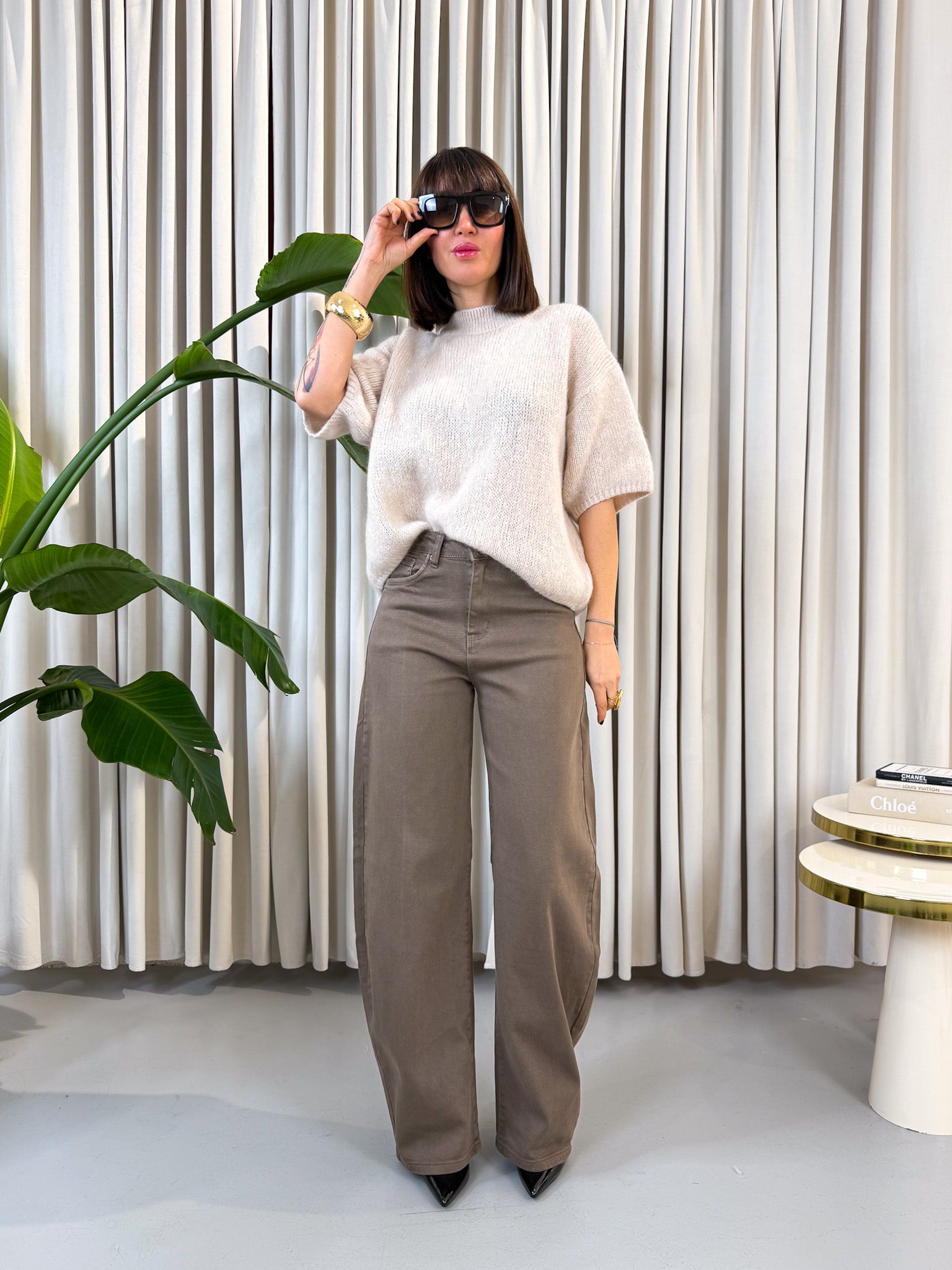 Maglione manica corta beige