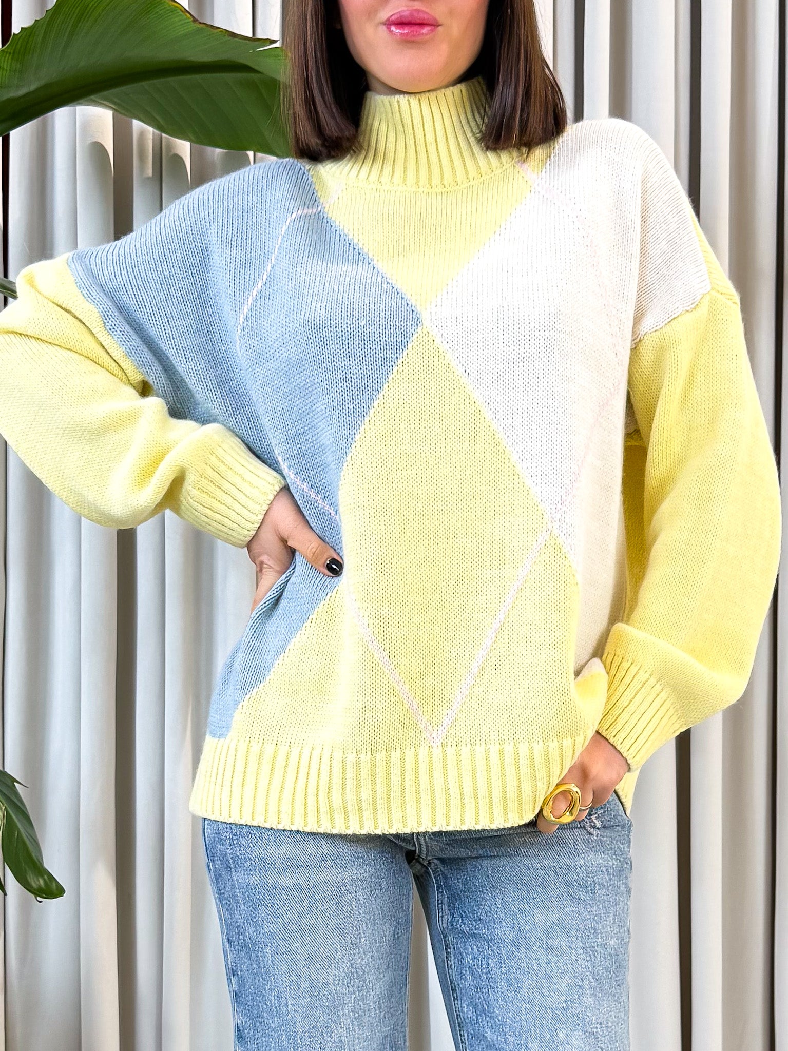 Maglione quadri giallo