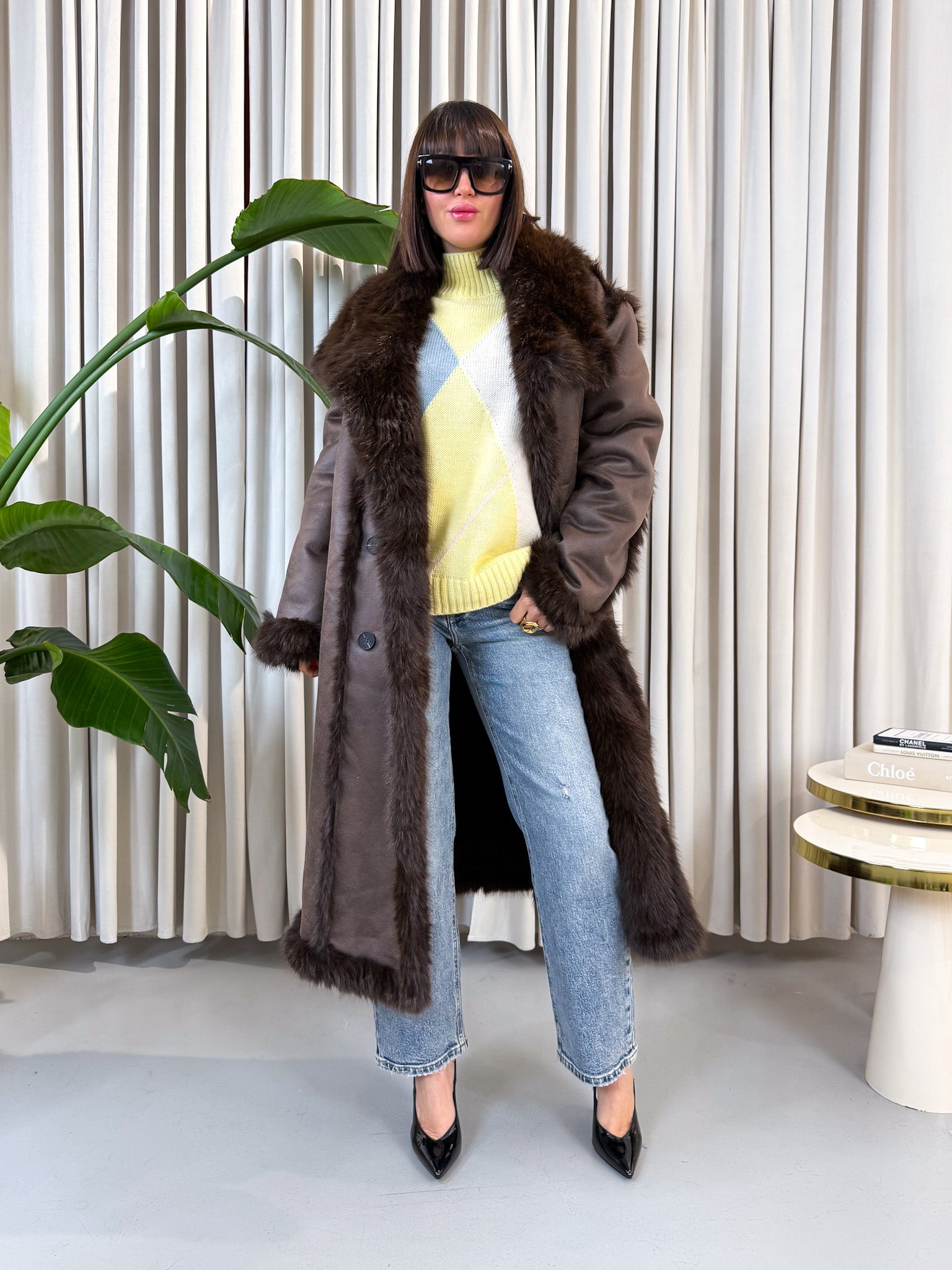 Maglione quadri giallo