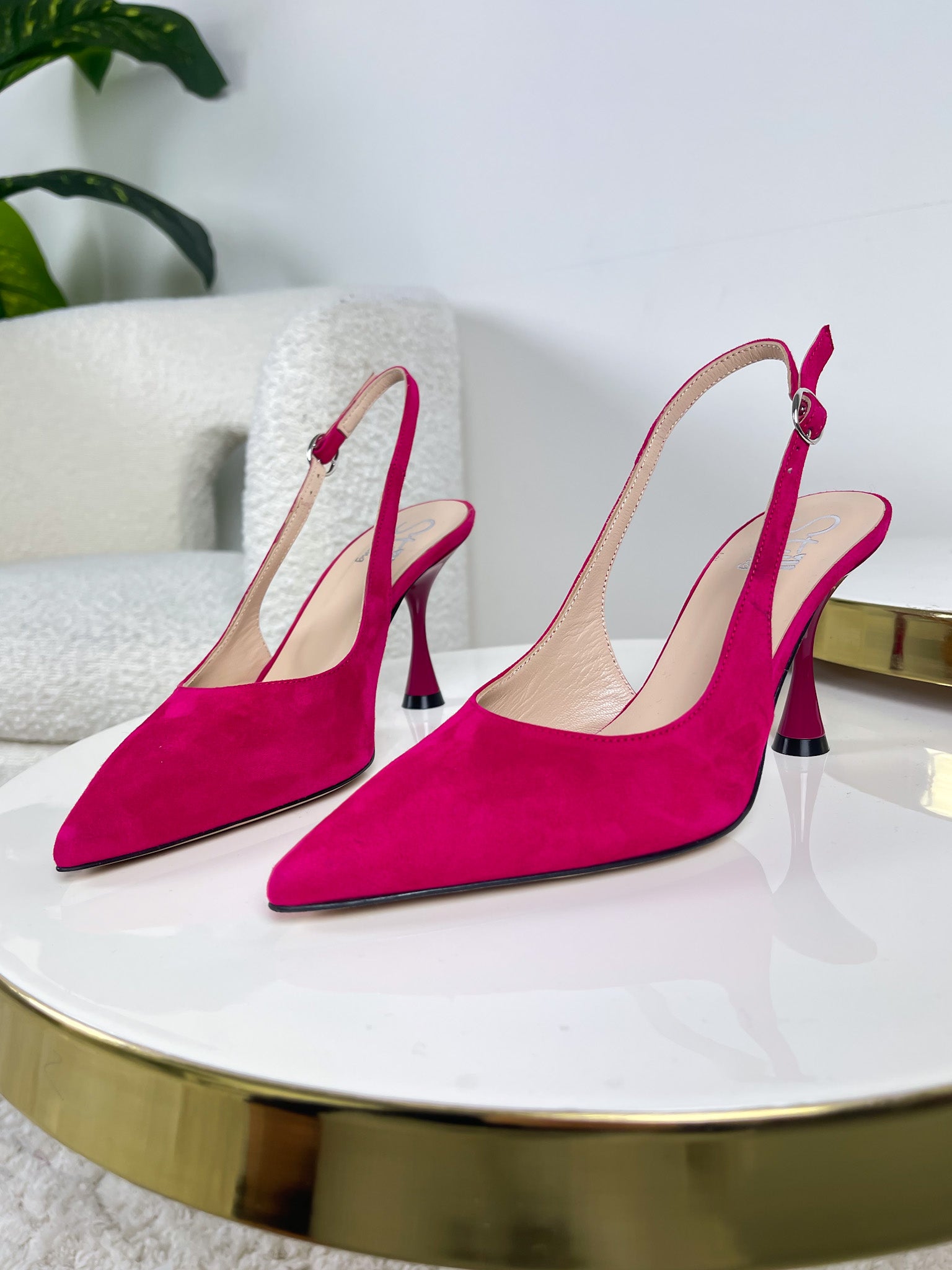 Slingback in suede color fucsia