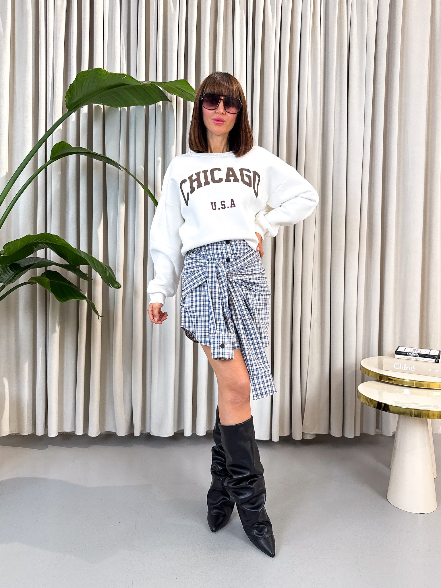 Minigonna quadri azzurra