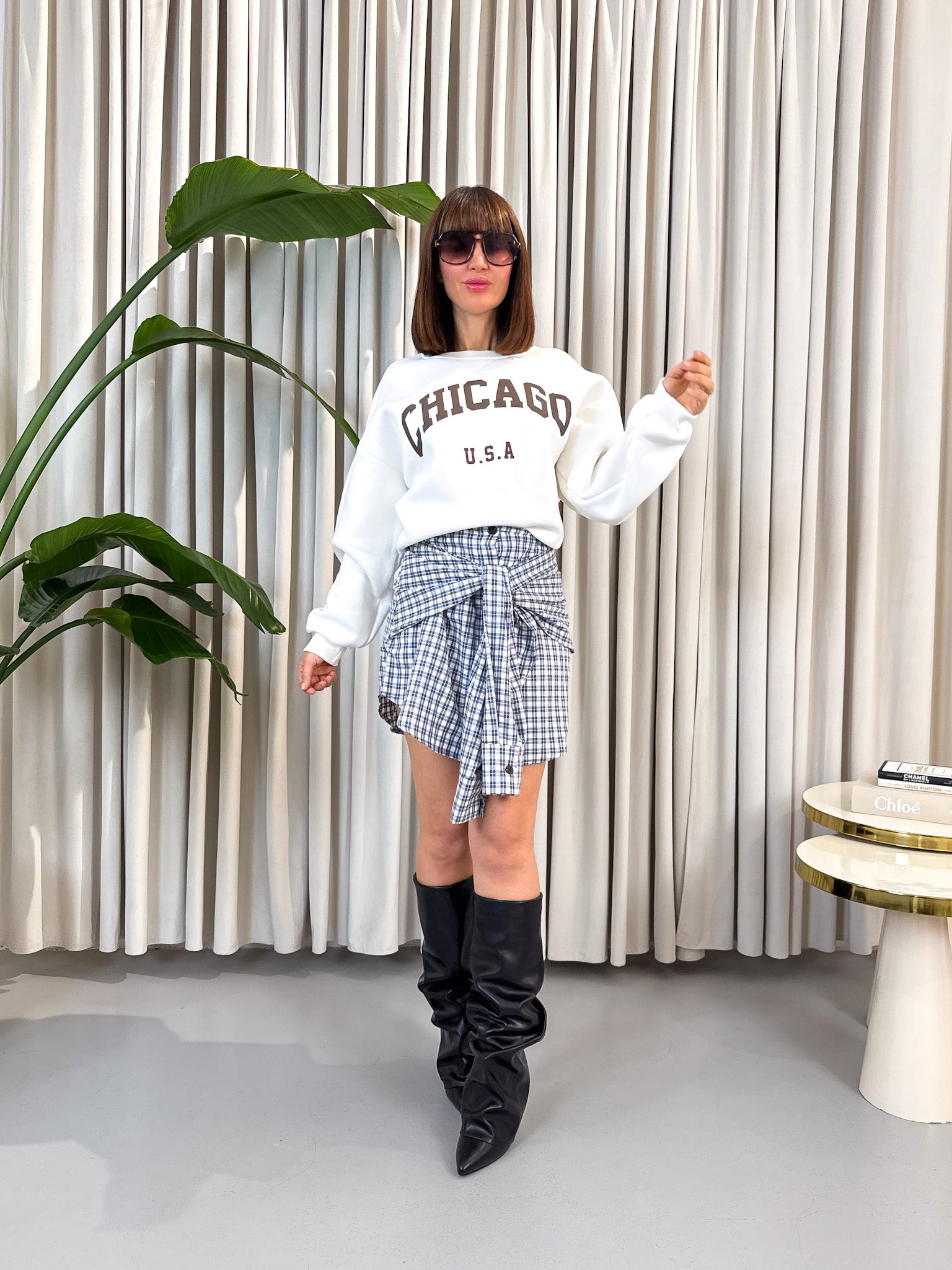 Minigonna quadri azzurra