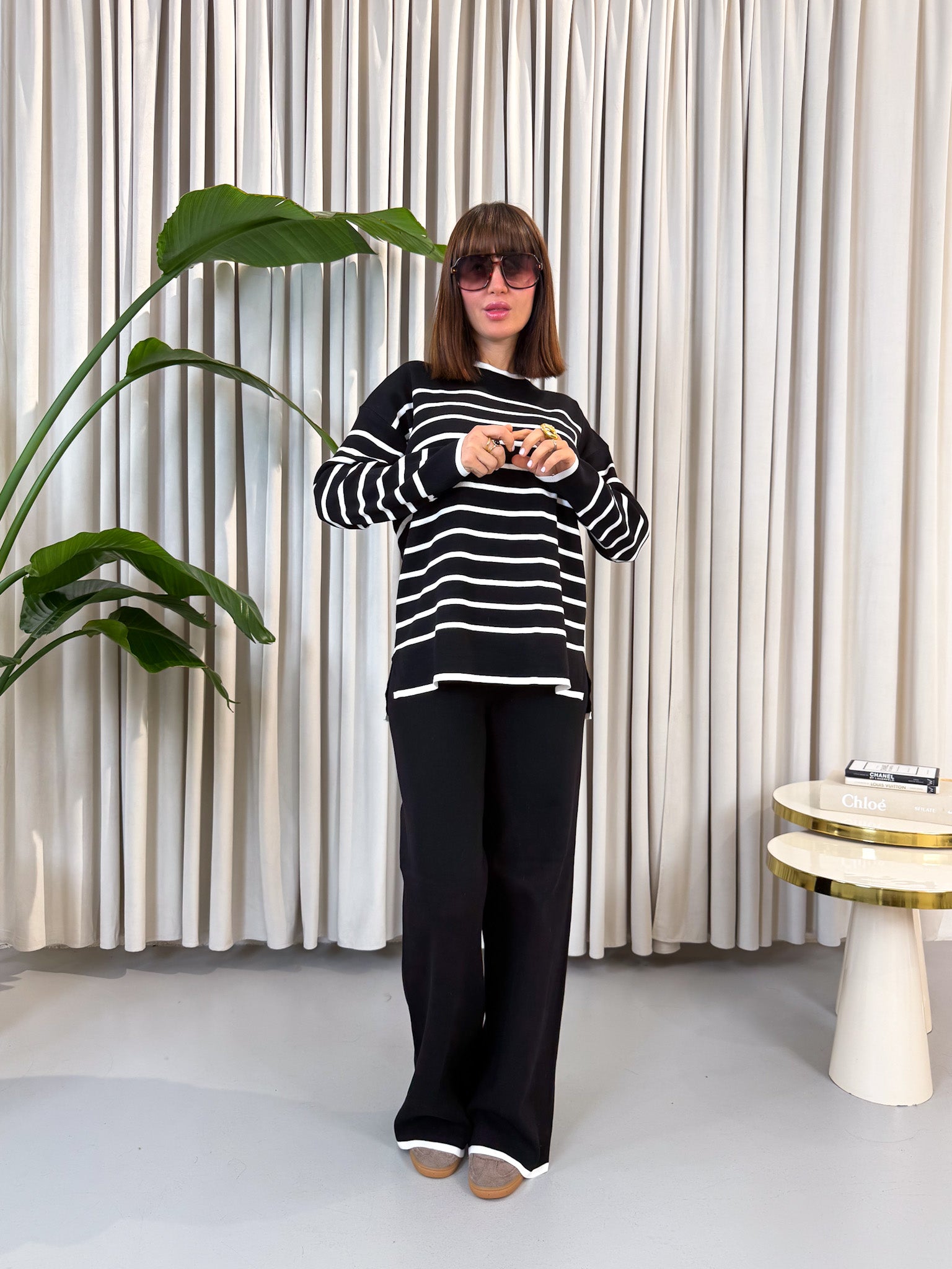 Coordinato nero a righe