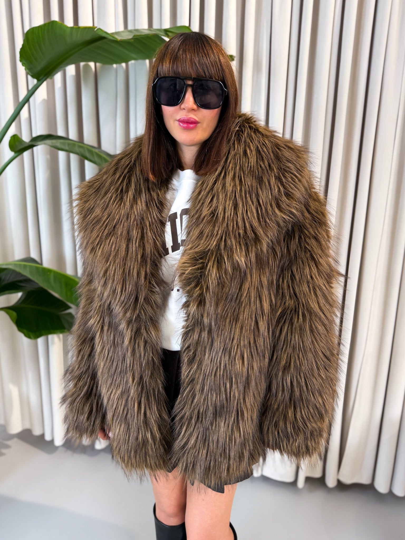 Eco-fur marrone con sfumature
